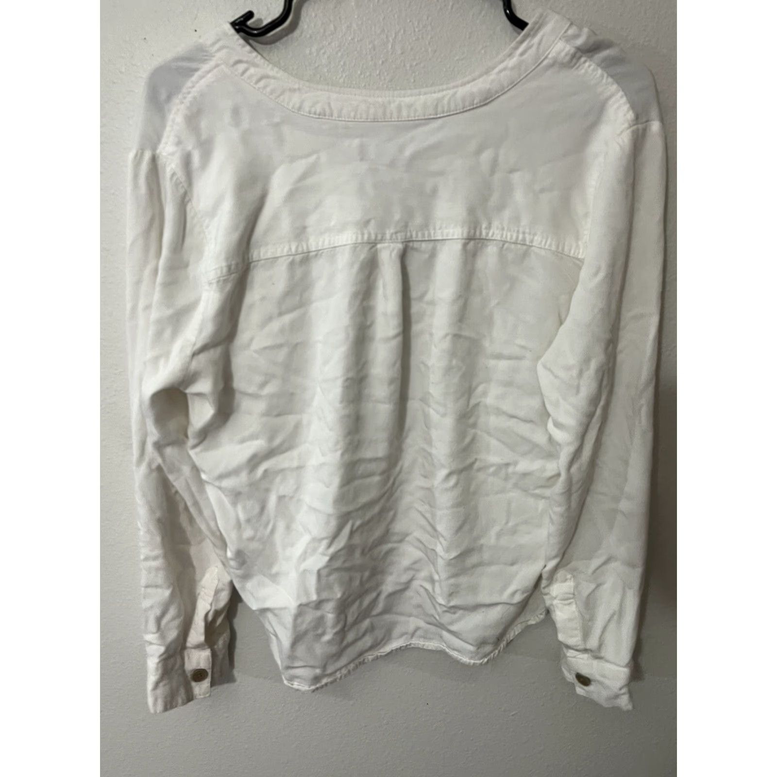 Vintage Per Se Blouse White Rayon Ruched Bodice Button Down L/S Cotton Blend Slim Fit Women's Shirt, L Size L / US 10 / IT 46 - 2 Thumbnail