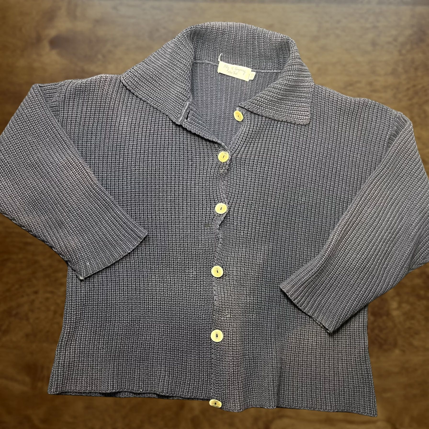 Vintage Bkg & Company New York Cardigan Sweater Womens One Size Black Waffle-Knit Button Cardigan Size ONE SIZE - 1 Thumbnail