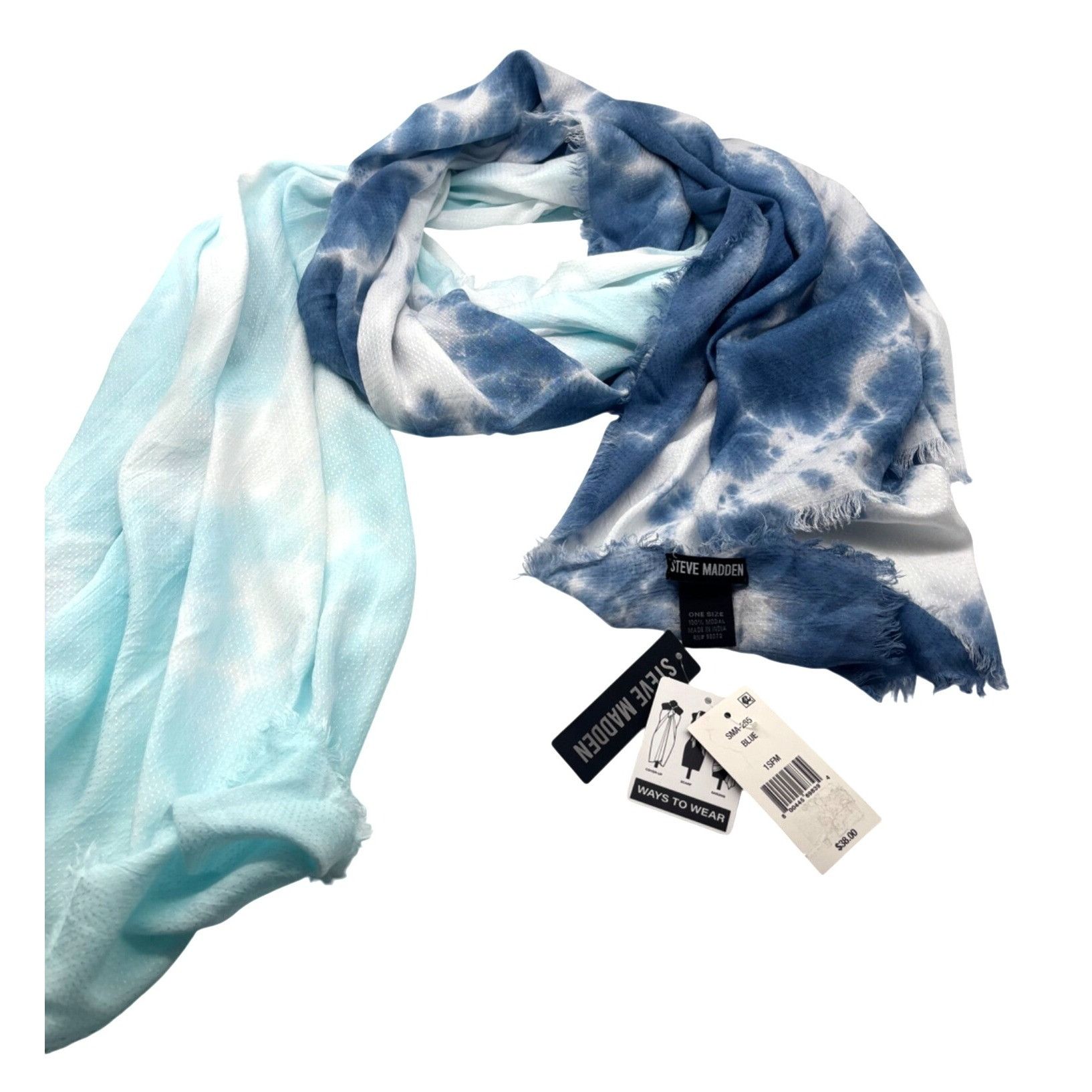 Other Steve Madden Two-Tone Tie-Dyed Scarf, OS, Blue Size ONE SIZE - 2 Thumbnail