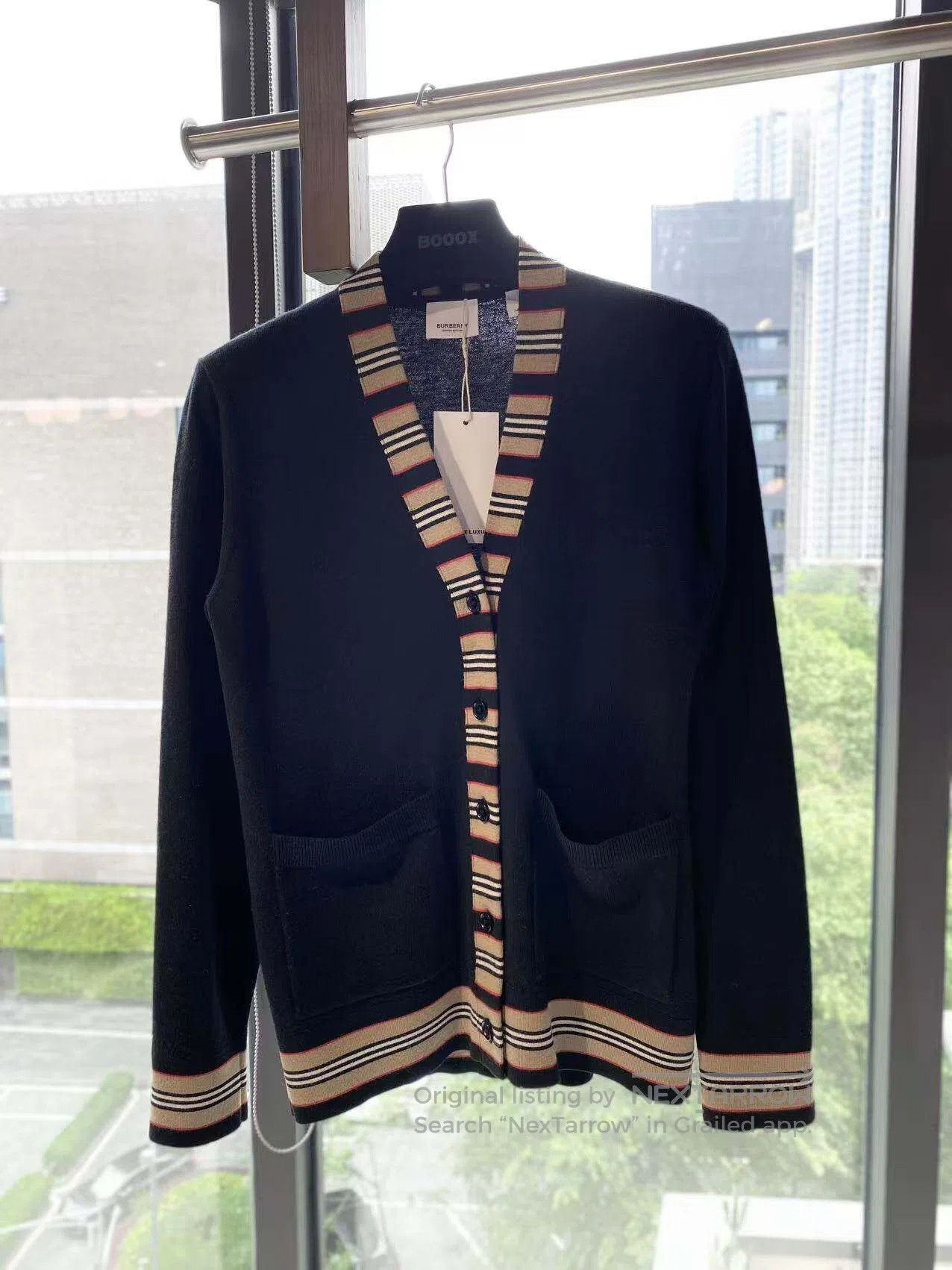Burberry Burberry Wool Check Cardigan with Stripe Trim| Size M / US 6-8 / IT 42-44 - 2 Thumbnail