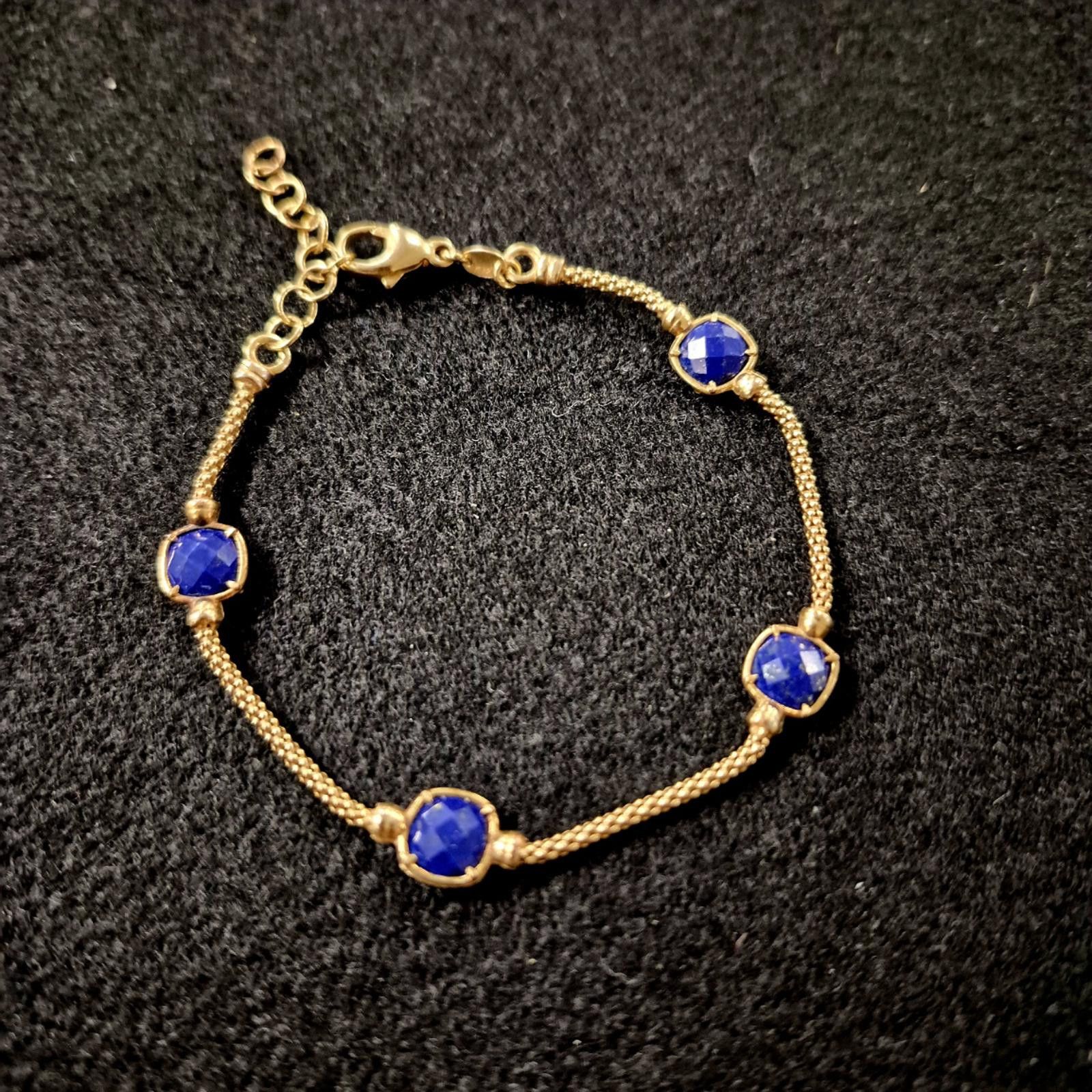 Macys Lab Grown Lapis Lazuli Chain Bracelet 14k Gold-Plated Silver Size ONE SIZE - 3 Thumbnail