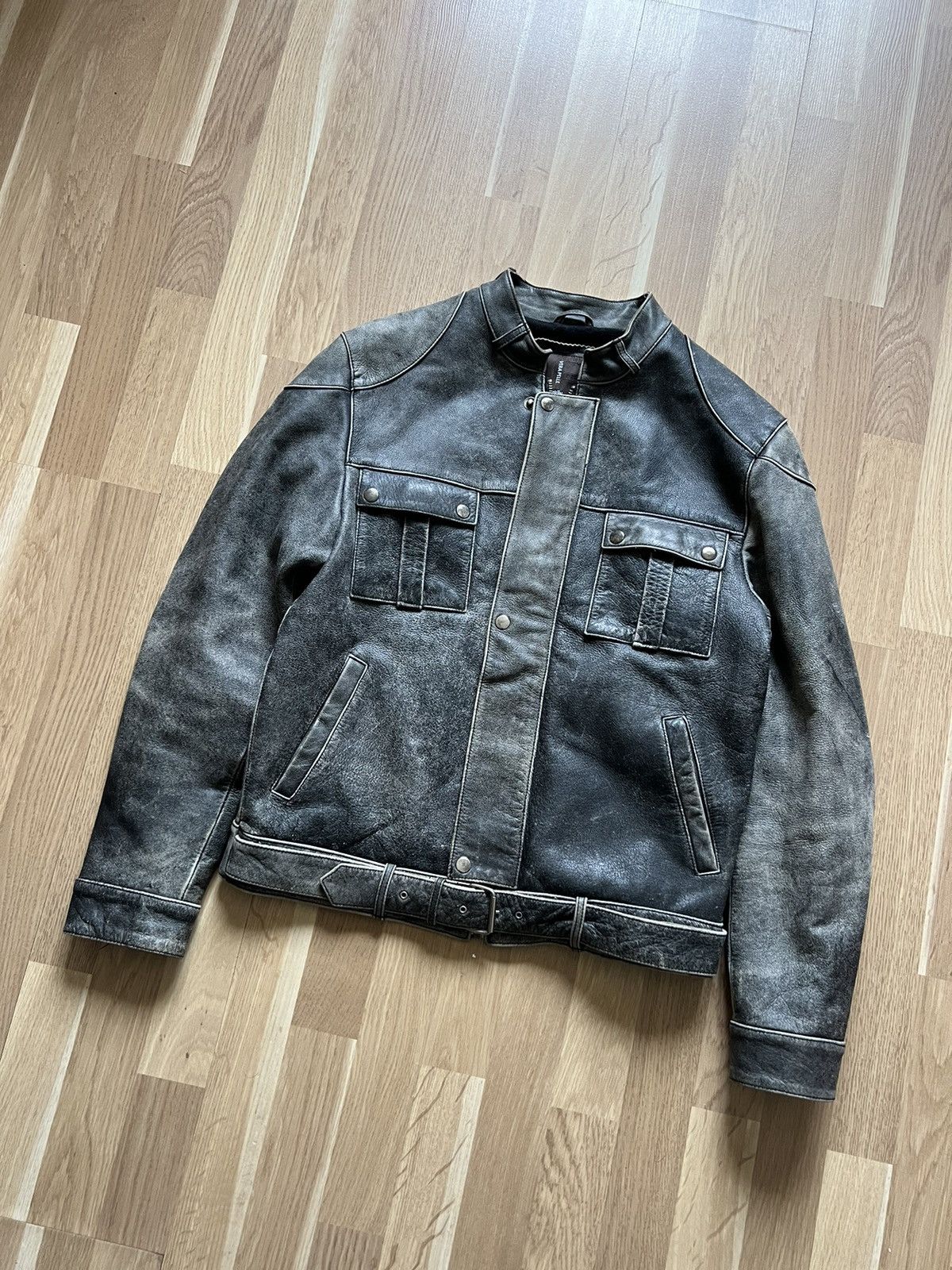 Vintage Vintage faded avant garde leather jacket Rick Owens style 90 Size US M / EU 48-50 / 2 - 2 Thumbnail