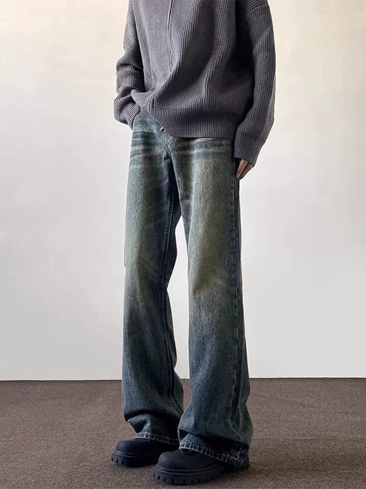 Vintage High street washed distressed men's leanfit flared jeans Size US 32 / EU 48 - 2 Thumbnail