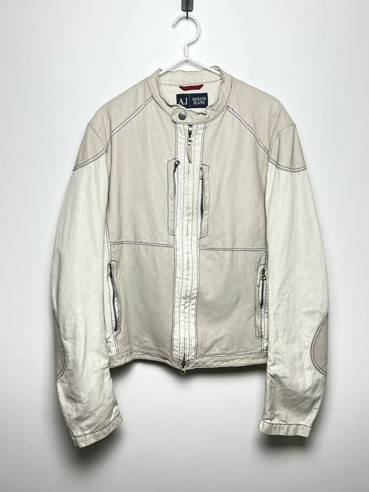 Vintage armani y2k archive leather panelled moto jacket | Grailed