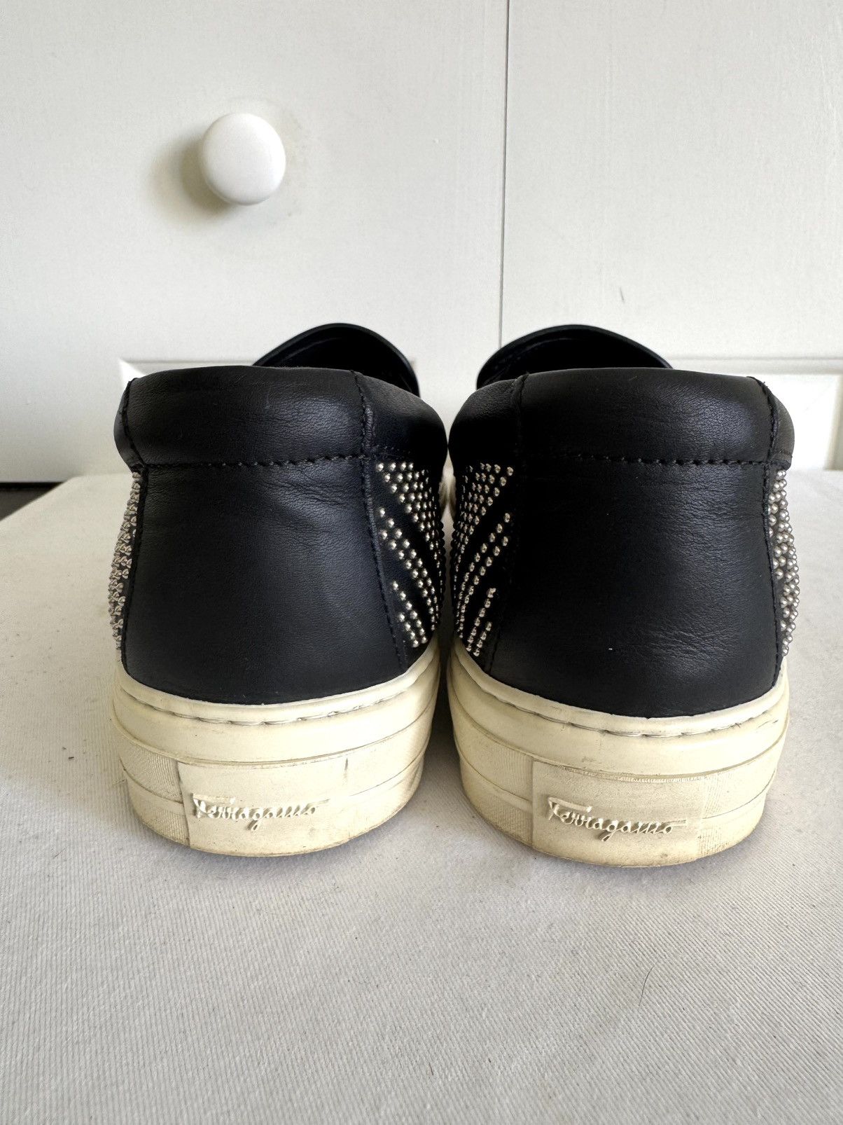 Salvatore Ferragamo SALVATORE FERRAGAMO Navy Leather Studded Slip-on Sneakers 8 Size US 8 / IT 38 - 5 Thumbnail