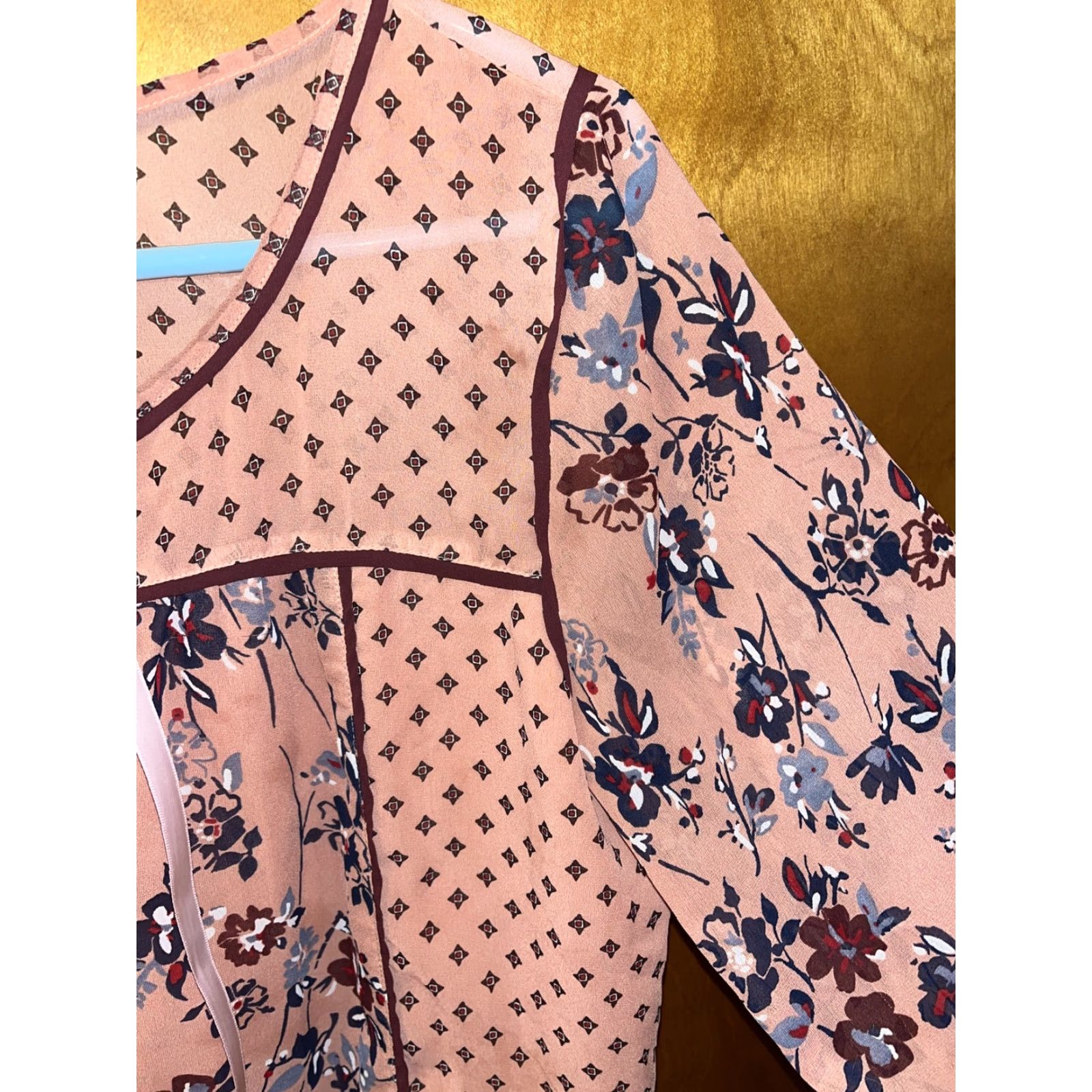 Abercrombie & Fitch Abercrombie & Fitch Women Pink Mauve Floral BOHO Lace Up Peasant Top Medium Blouse Style Size M / US 6-8 / IT 42-44 - 4 Thumbnail