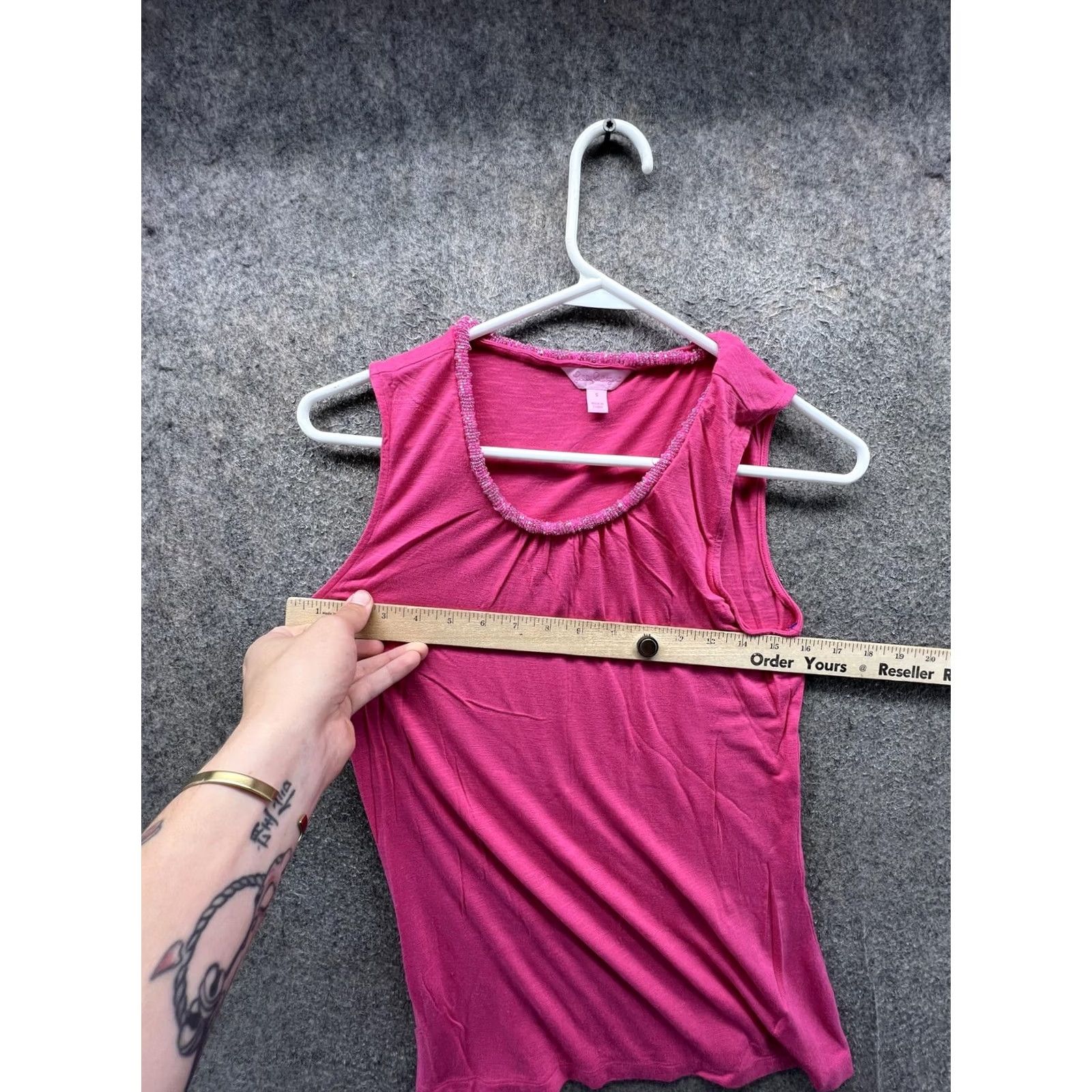 Lilly Pulitzer Lilly Pulitzer Tank Top Womens Small Pink Beaded Scoop Neck Sleeveless Jersey Size S / US 4 / IT 40 - 2 Thumbnail