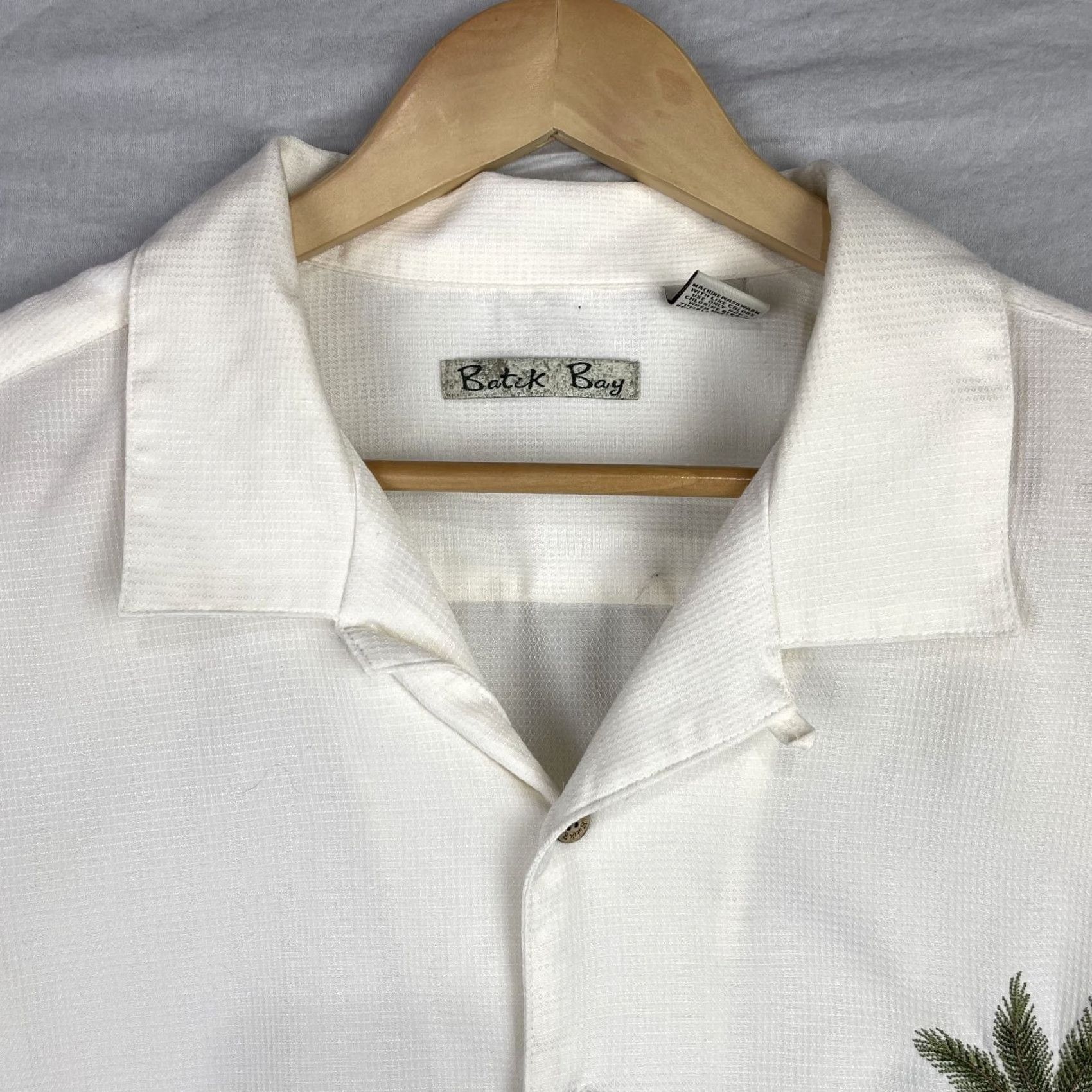 Vintage Batik Bay Shirt Mens XL Beige Palm Tree Camp Embroidered Button Up Size US XL / EU 56 / 4 - 5 Thumbnail