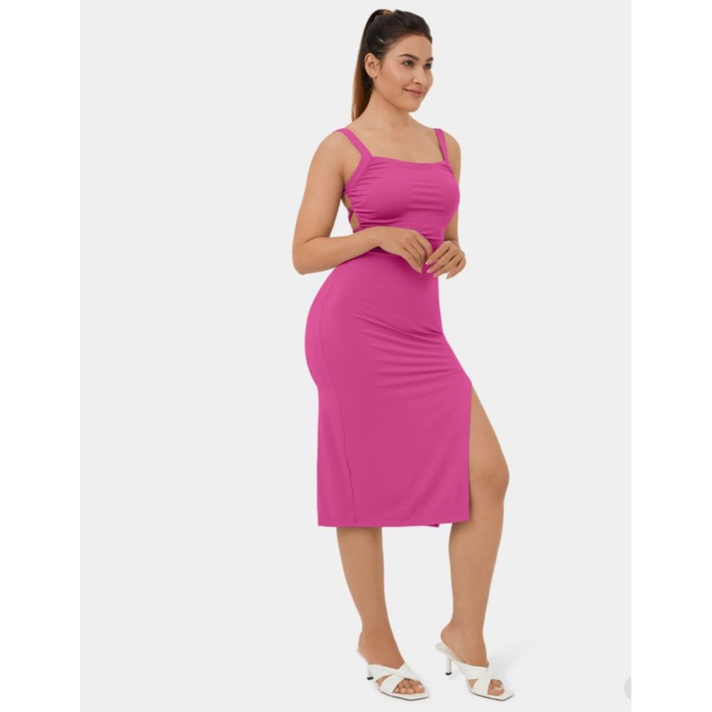 Women's Ruched Backless Crisscross Lace Up Split Bodycon Midi