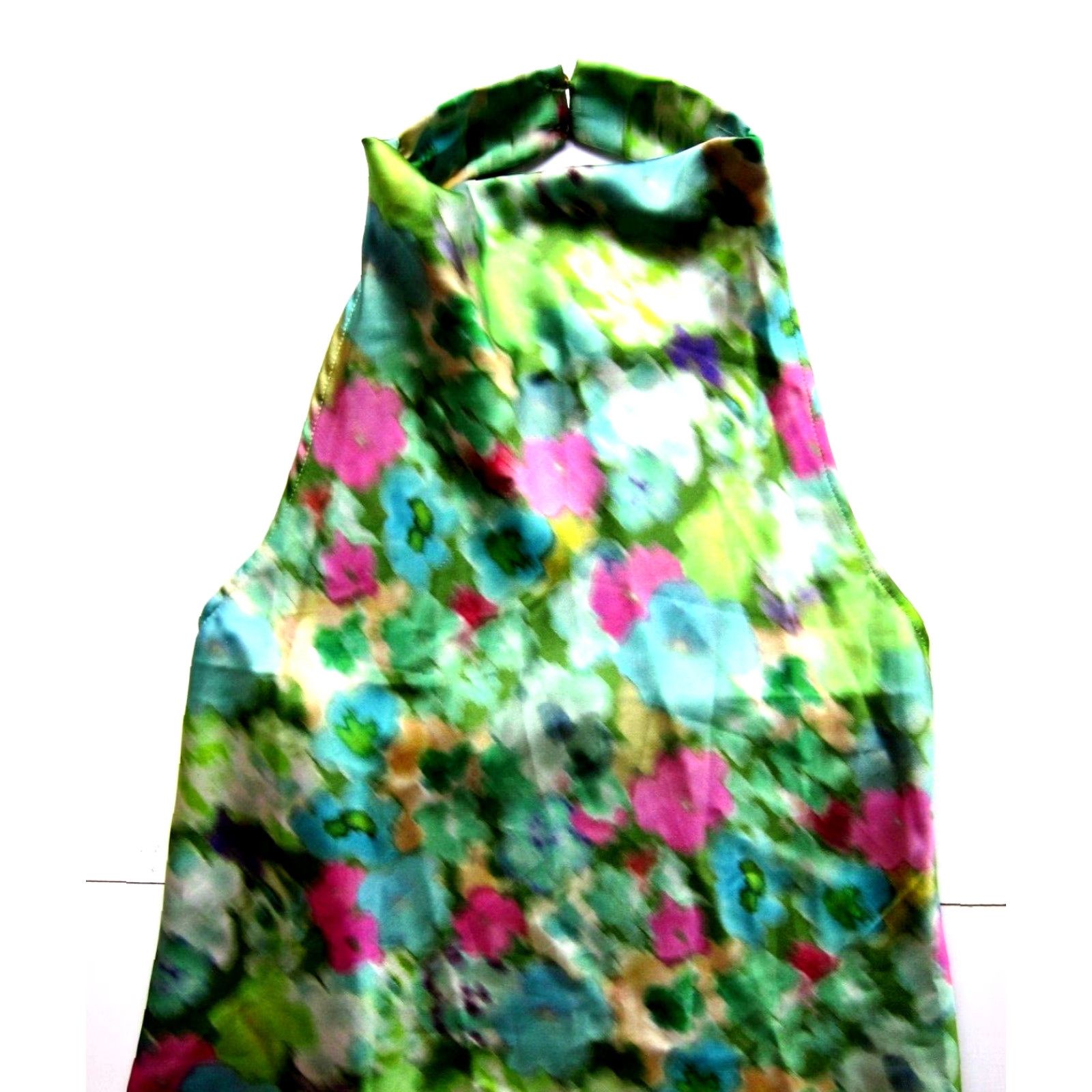 Nasty Gal Nasty Gal Collection Green Pink Floral Tie Dye High Neck Dress 10 Size L / US 10 / IT 46 - 4 Thumbnail