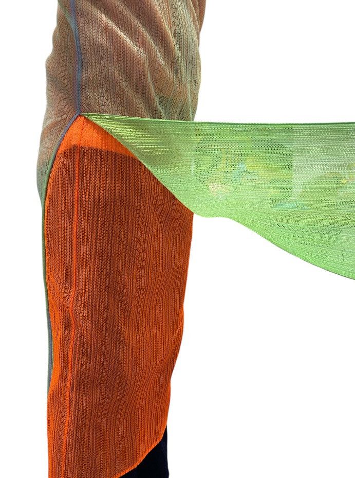 Pleats Please Issey Miyake Pleats Please Fluorescent Green Orange Mesh Overlay Dress Size L / US 10 / IT 46 - 9 Thumbnail