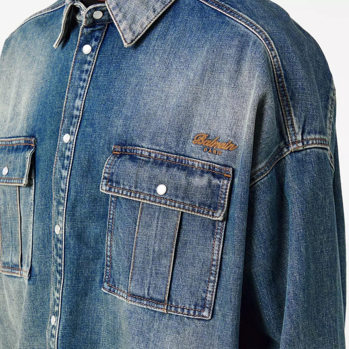 Balmain o1g2r1mq0426 Long Sleeve Denim Shirt in Blue Size US L / EU 52-54 / 3 - 4 Thumbnail