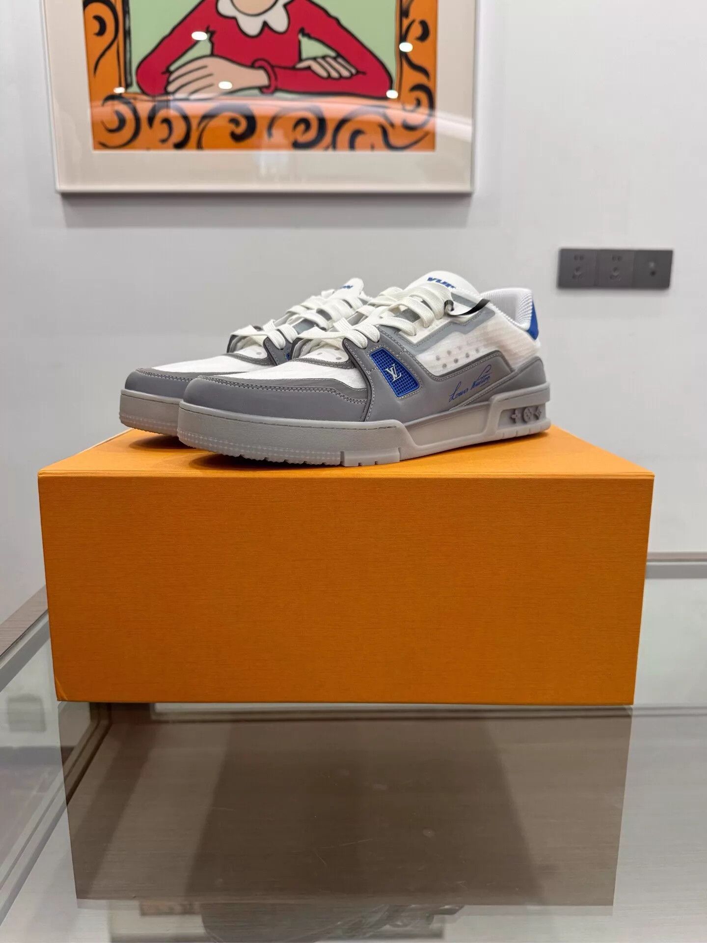 LV Trainer Embossed Monogram Logo Blue Gray Men's 6.5 US