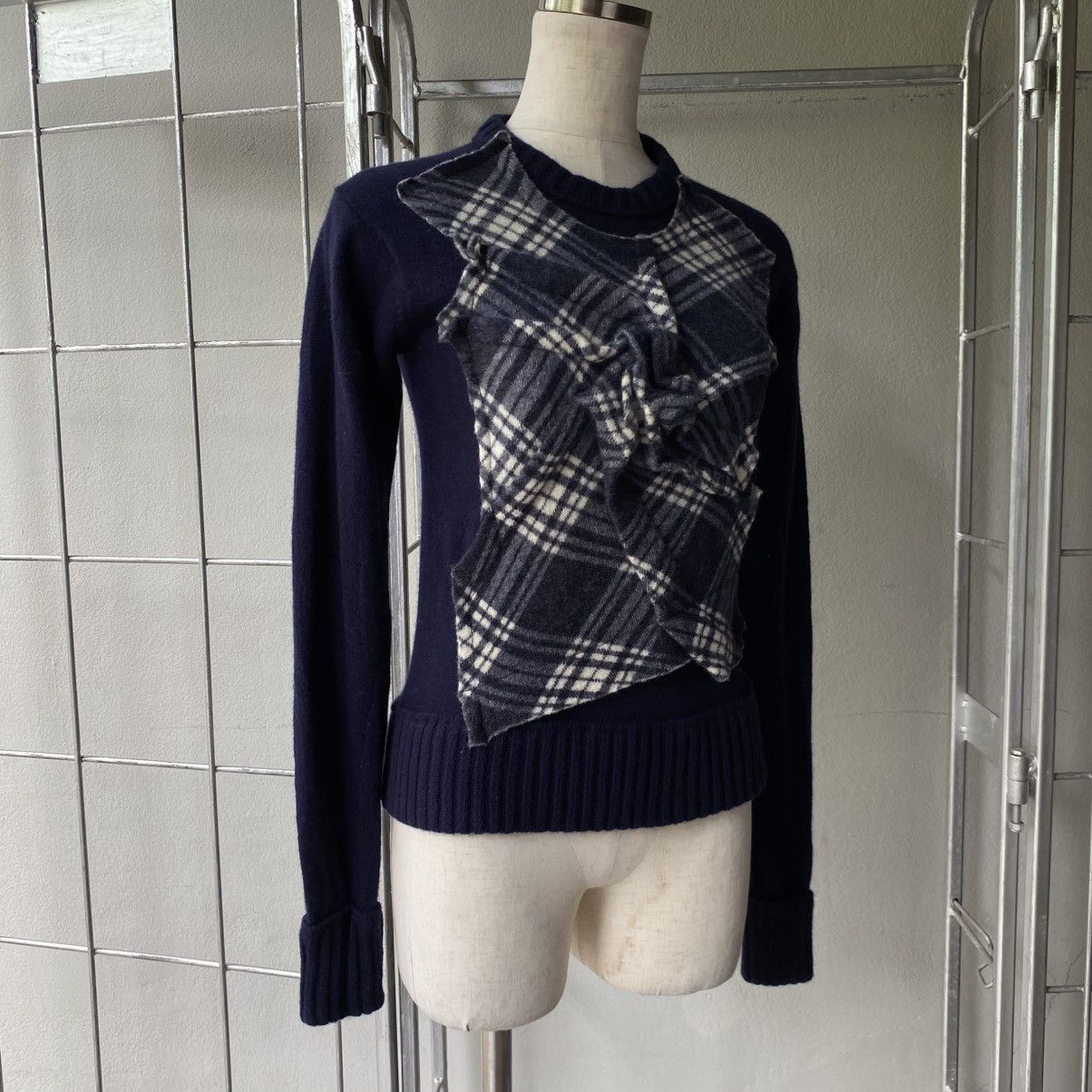Japanese Brand A/T Navy Blue Sweater with Plaid Ruffle Front Size S / US 4 / IT 40 - 2 Thumbnail