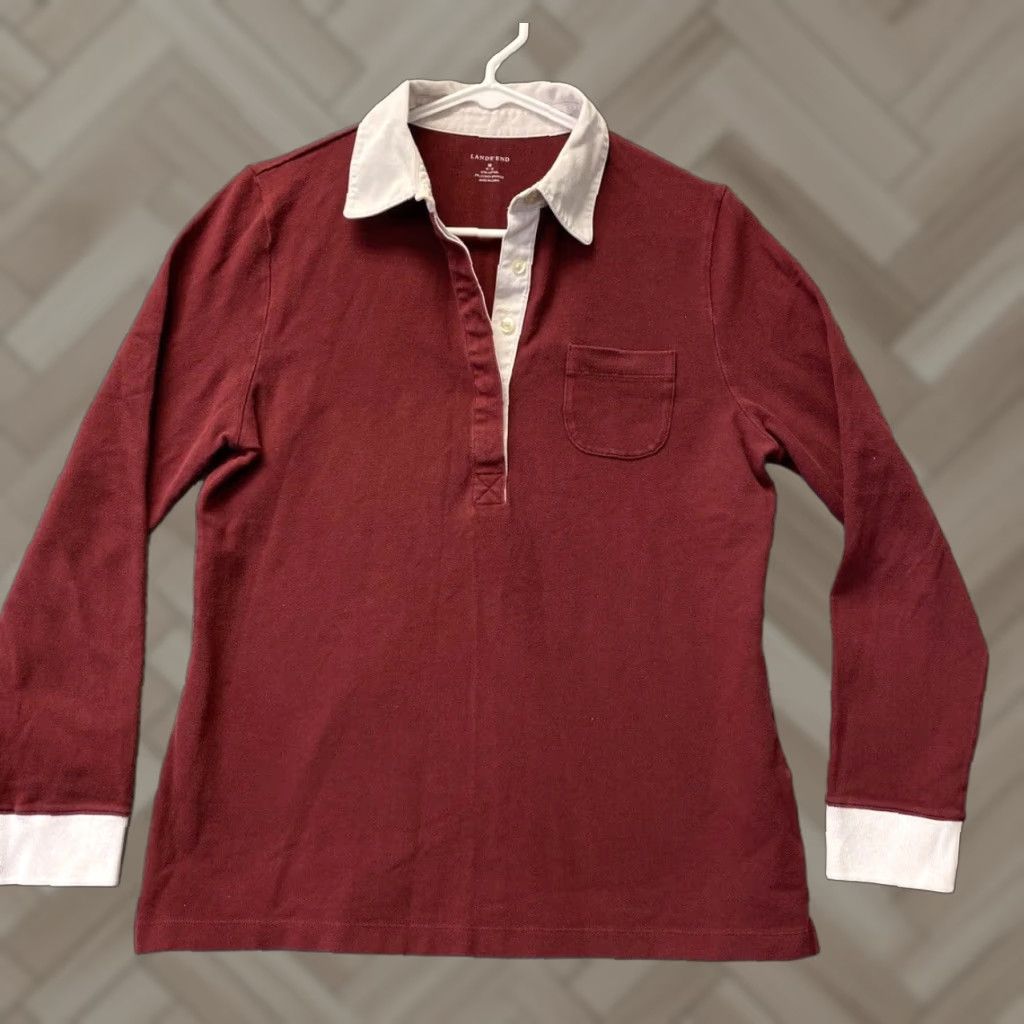 Lands' End VINTAGE? No. Lands' End Polo Shirt Women Regular Size S (Maroon) - Polo, Short Sleeve, Button-Front, Logo, Casual Top Size S / US 4 / IT 40 - 1 Thumbnail