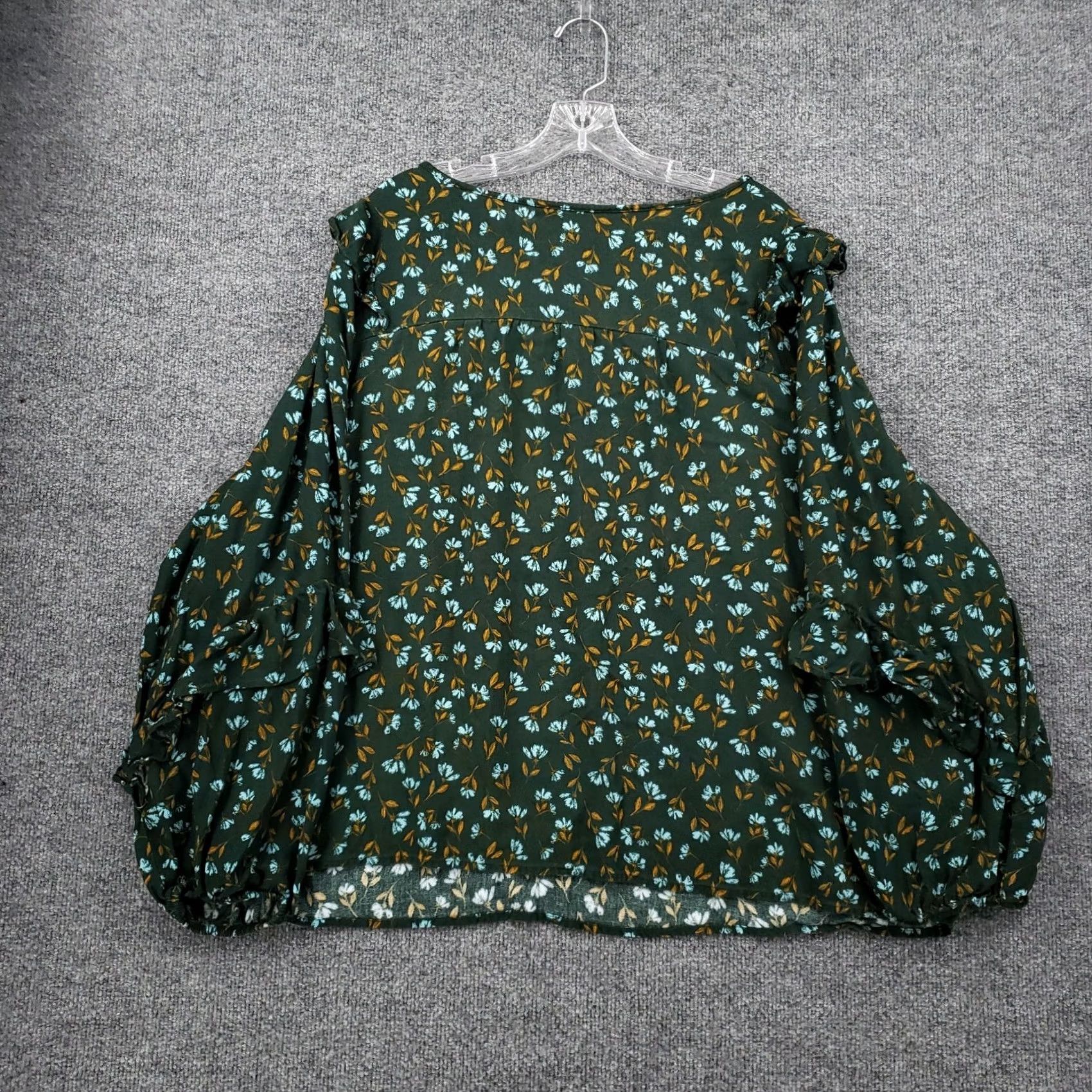 Vintage Sonoma Blouse Womens 3X Plus Green Floral Ruffle Long Sleeve Boho Peasant Top Size XXL / US 16-18 / IT 52-54 - 2 Thumbnail