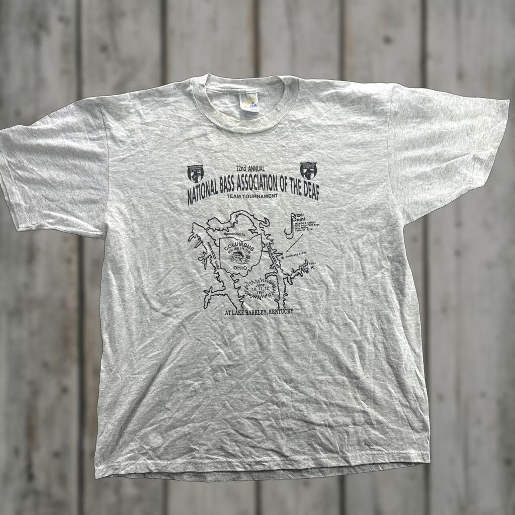Jerzees VINTAGE National Bass Association Shirt Mens XL Deaf Anglers Club 90s Fishing Gray Jerzees T-Shirt Short Sleeve Crew Neck Graphic Print"} Size US XL / EU 56 / 4 - 1 Thumbnail