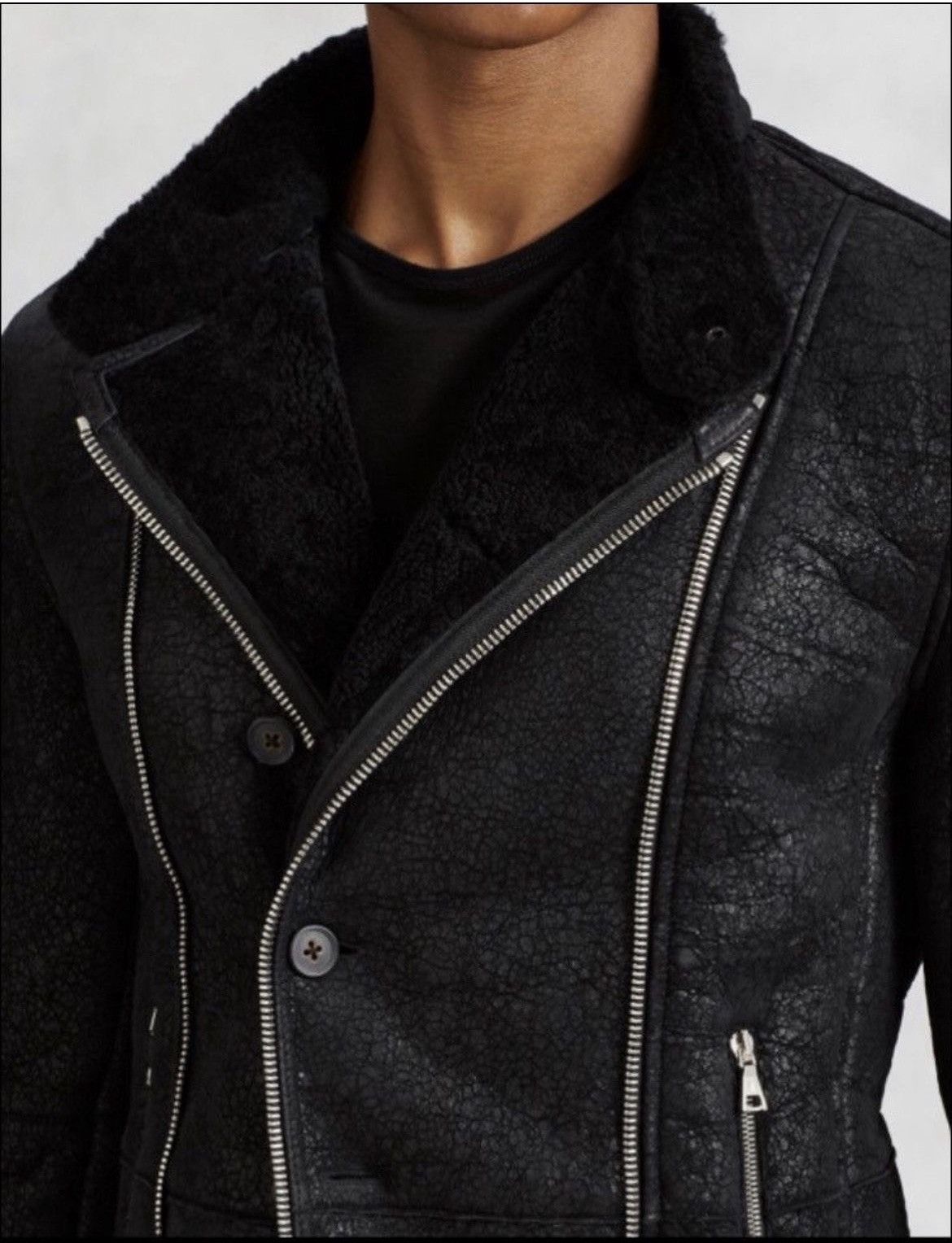 John Varvatos Asymmetrical Biker Shearling Jacket EU 50 USA 40 Size US M / EU 48-50 / 2 - 4 Thumbnail