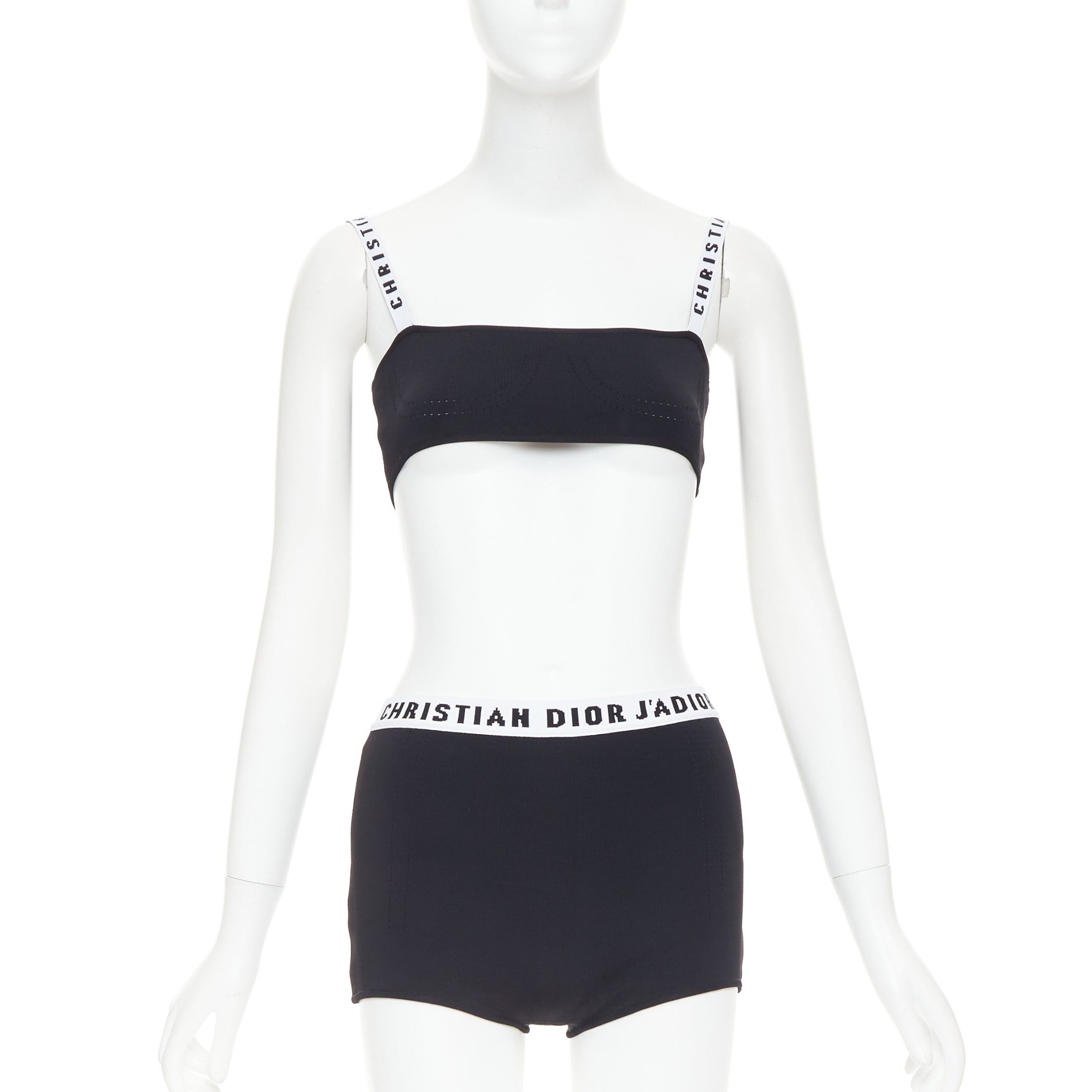 Dior CHRISTIAN DIOR black white J'Adior logo bra shorts lounge set XS Size 27" / US 4 / IT 40 - 1 Thumbnail