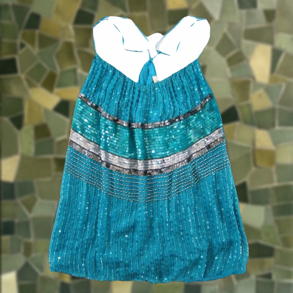 Vintage Chelsea Flower Tank Top Women M Blue 100% Rayon Beaded Spaghetti Strap Round Neck Sleeveless Size M / US 6-8 / IT 42-44 - 1 Thumbnail