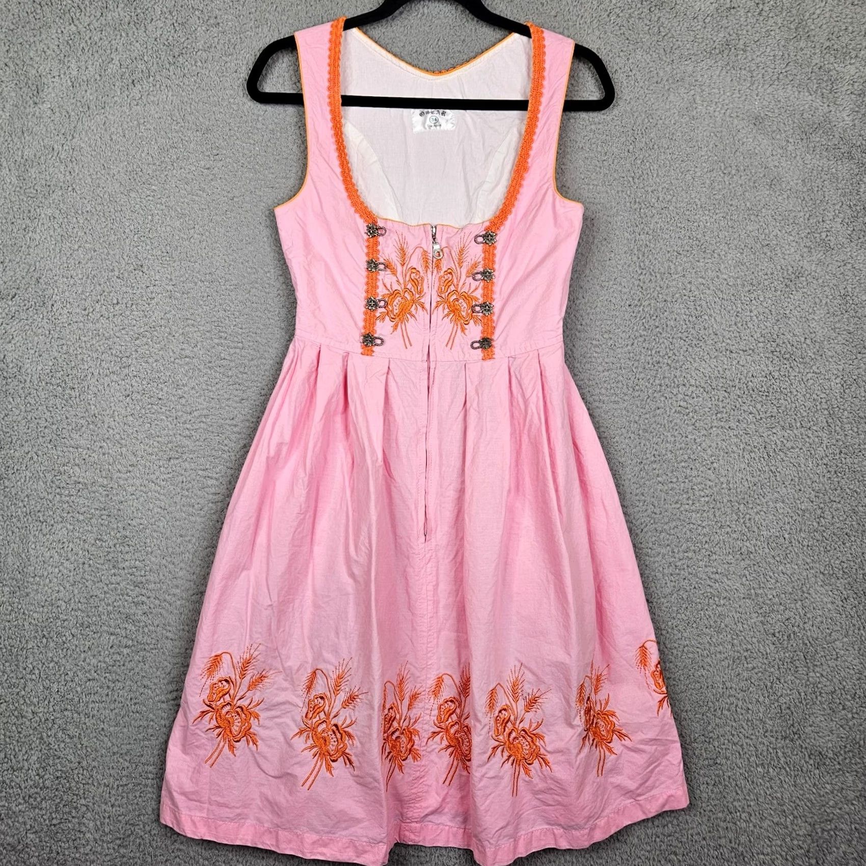 Pinko VINTAGE Oscar Trachten Dress Sleeveless Pink Embroidered Knee Length A-Line 34 Womens Size XXS / US 00 / IT 34 - 2 Thumbnail