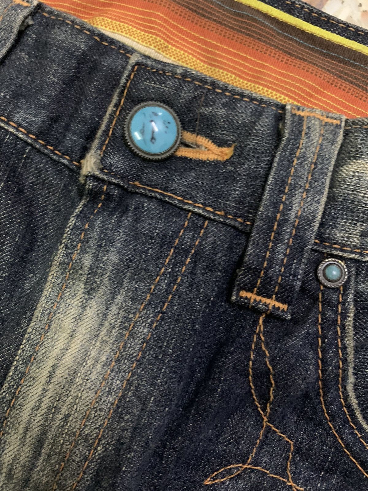 Edwin 💥Vintage 90s Flare Edwin Blue Trip Denim Size US 33 - 5 Thumbnail