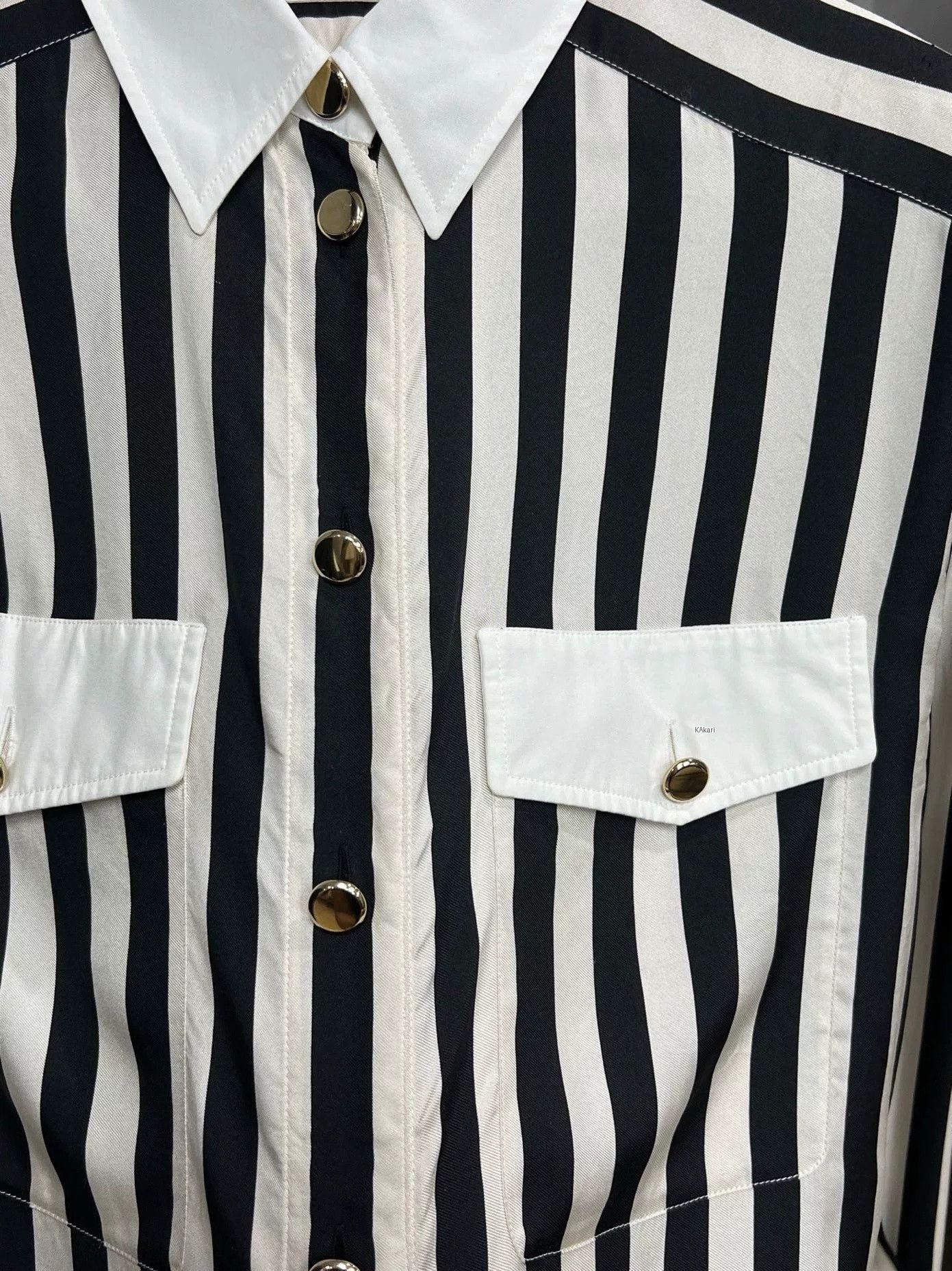 Saint Laurent Paris Saint Laurent Black White Stripe Silk Shirt Size US S / EU 44-46 / 1 - 3 Thumbnail