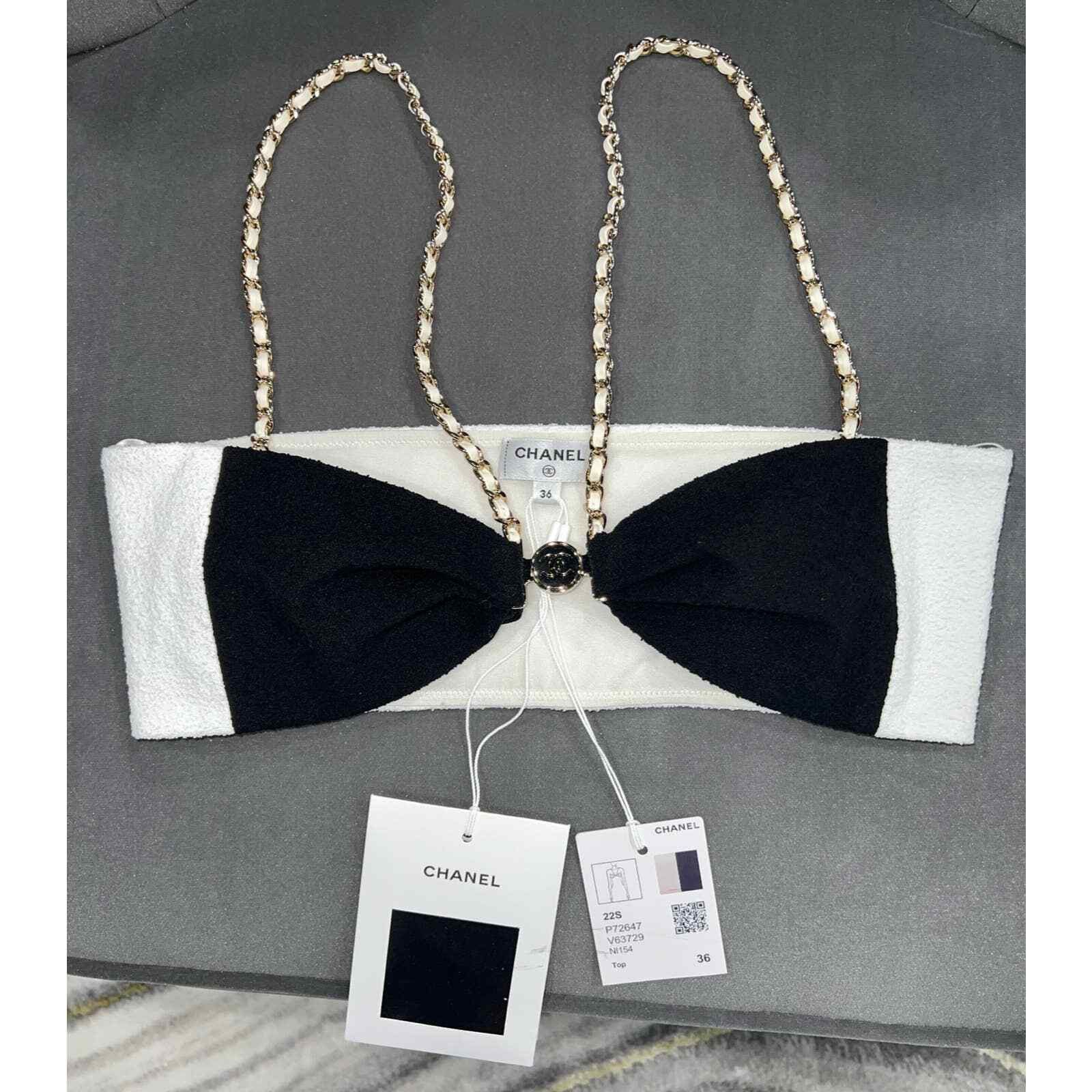 Chanel Chanel 22S Runway Black White Gold Cotton Crepe Top Bra 36 Size XS / US 0-2 / IT 36-38 - 6 Thumbnail