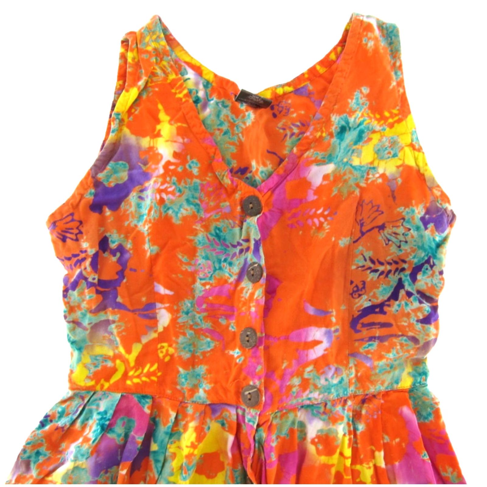 Vintage VTG The Monkey's Designs Rayon Orange Pink Button Down Tie Dye Tank Sun Dress S Size S / US 4 / IT 40 - 5 Thumbnail