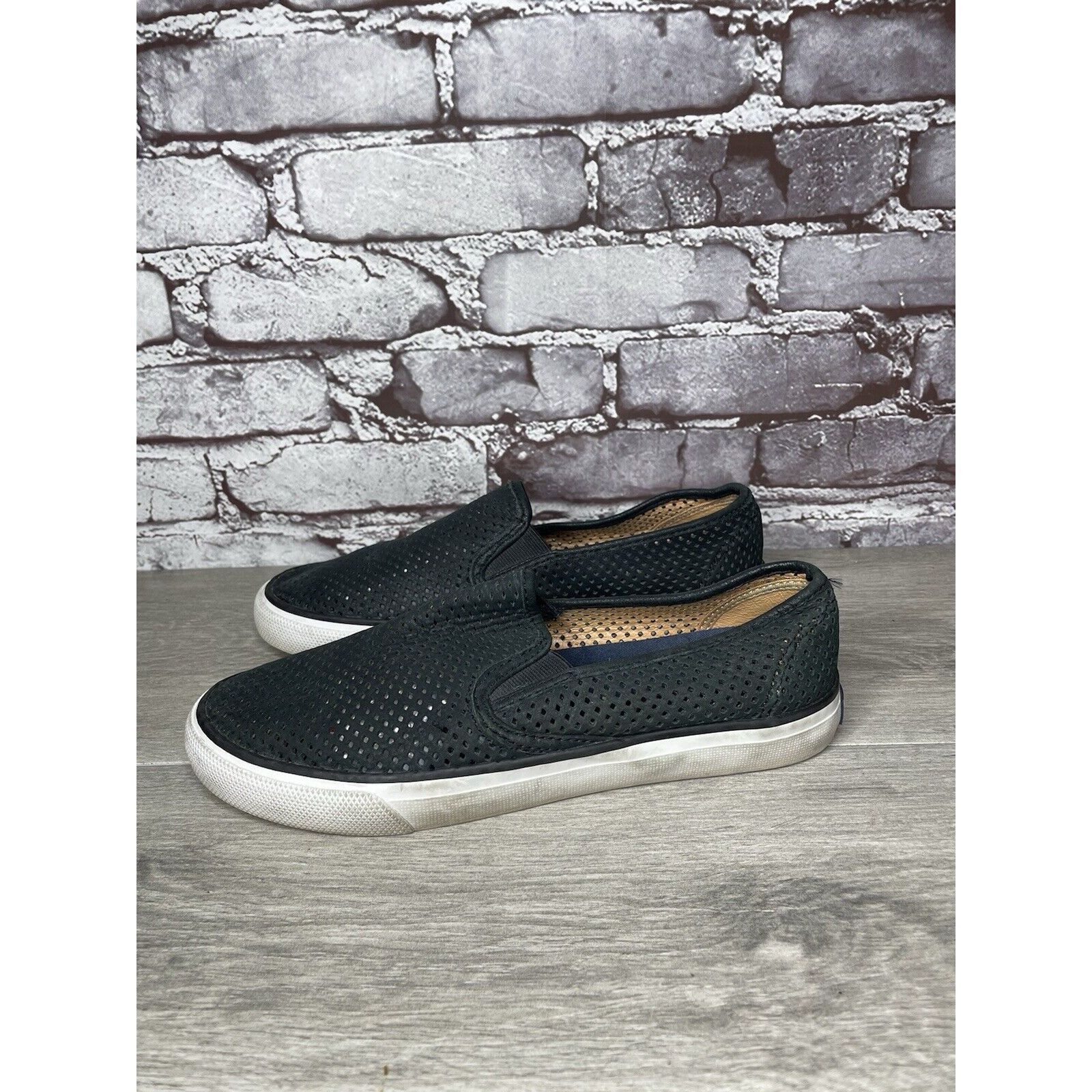 Sperry Sperry Seaside Perforated Black Suede Leather Slip On Shoes Size US 8.5 / IT 38.5 - 16 Thumbnail