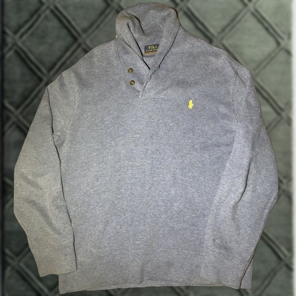 Polo Ralph Lauren VINTAGE Ralph Lauren Polo Mens Light Blue Cowl Neck Leather Elbow Patch Sweater Large Size US L / EU 52-54 / 3 - 1 Thumbnail