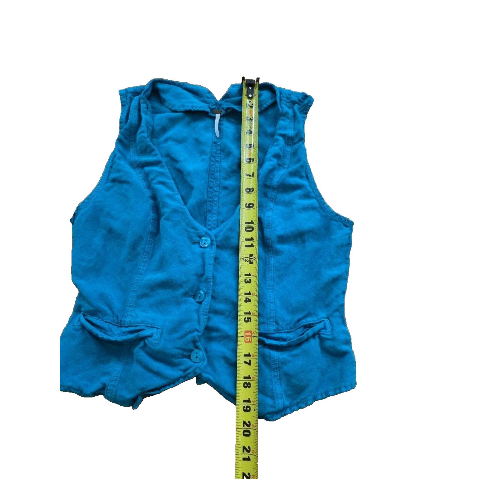 destin YFB Vest Top Sz Medium Linen Blend Button Up Blue A001556 Size M / US 6-8 / IT 42-44 - 4 Thumbnail