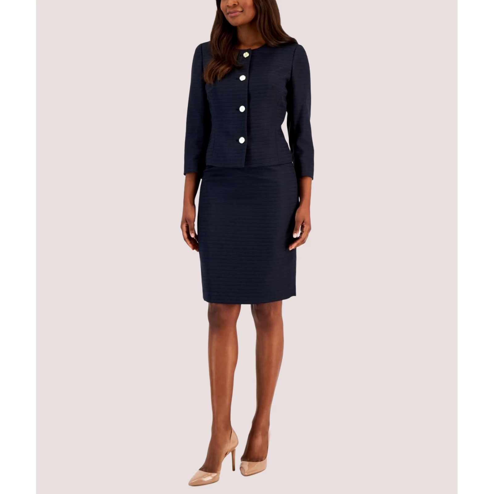 Vintage VINTAGE Le Suit Womens Collarless Skirt Suit Navy 8 Size 30" / US 8 / IT 44 - 1 Thumbnail