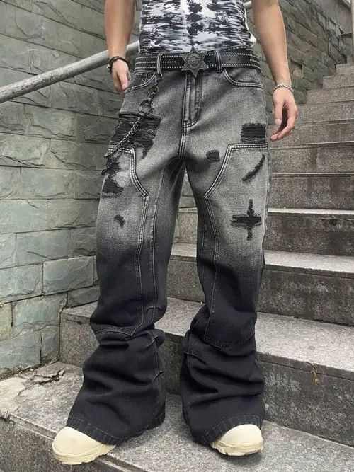 Japanese Brand × Vintage Casual Fit Distressed Ripped Wide Leg Jeans Size US 32 / EU 48 - 4 Thumbnail