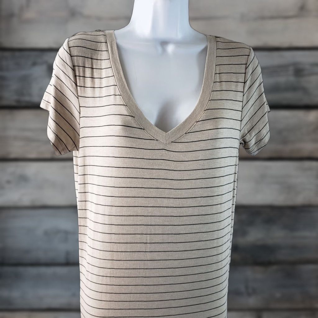 Prana prAna Womens Foundation Dress Dress Short Sleeve V-Neck Ruched M Multicolor Striped Knee Length Casual Jersey? Size 32" / US 10 / IT 46 - 1 Thumbnail