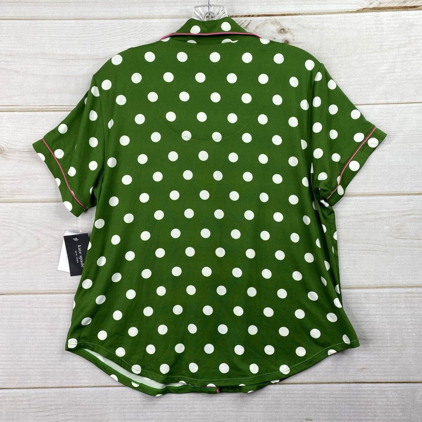Vintage kate spade new york Womens Pajama Top Shirt M Green Polka Dot Button Up Short Sleeve NWT Size M / US 6-8 / IT 42-44 - 6 Thumbnail