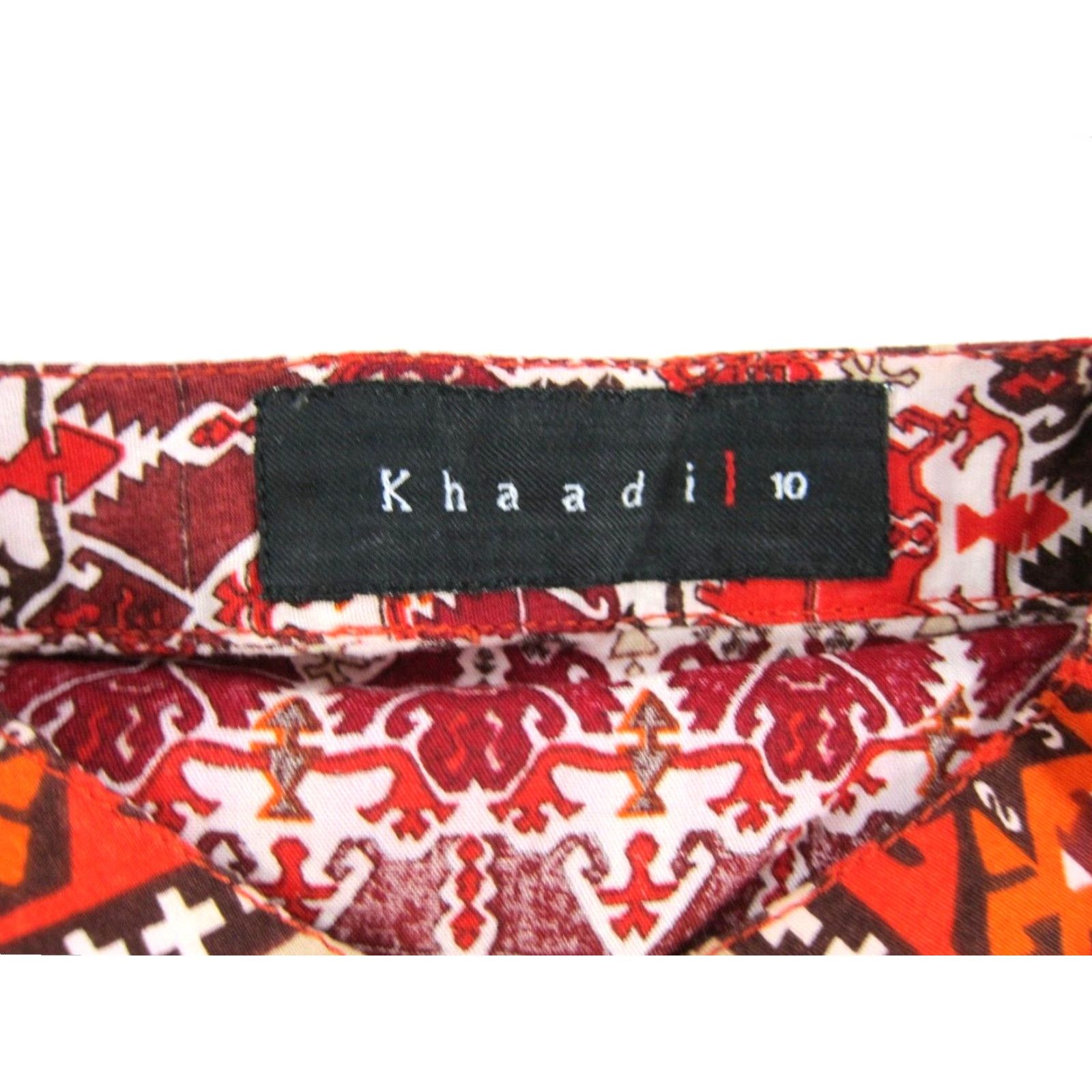 Vintage Khaadi 100% Cotton Batik Long Sleeve Midi Kurta Dress Women 10 Red Orange White Vel? Size L / US 10 / IT 46 - 3 Thumbnail