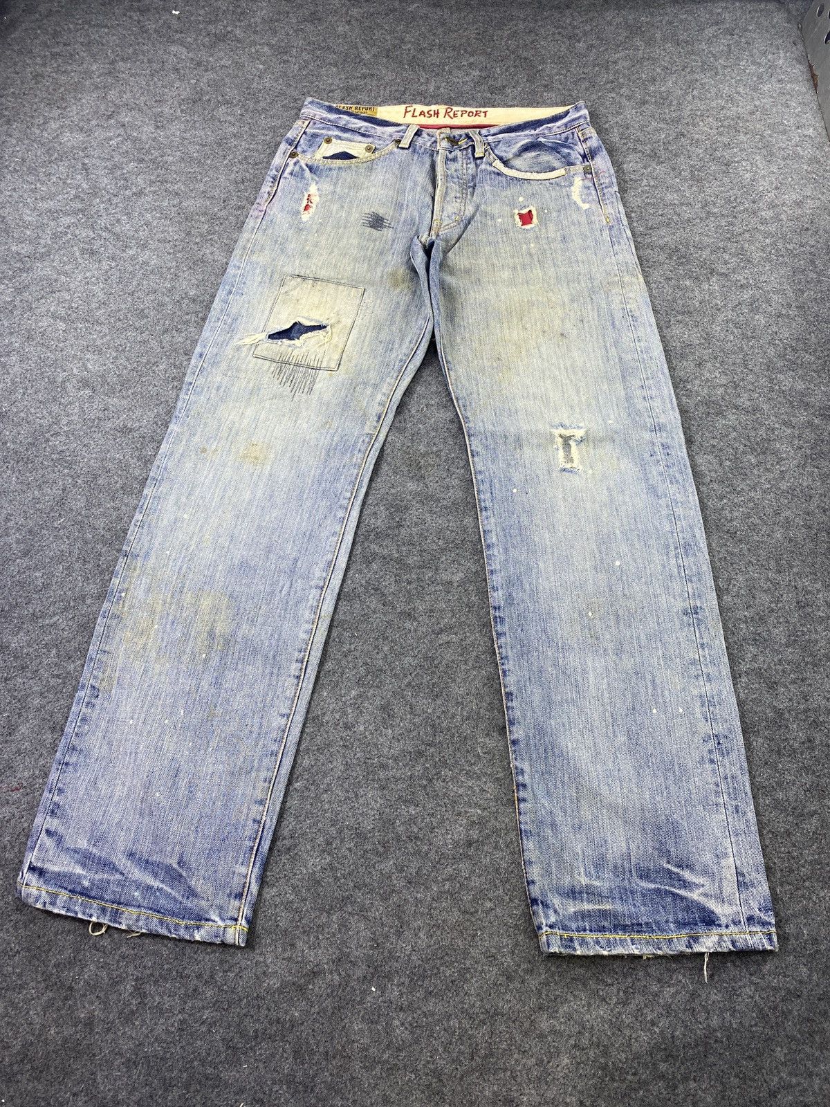 Japanese Brand × Jean Flash Report Distress Blue Wash Denim - J972 Size US 33 - 2 Thumbnail