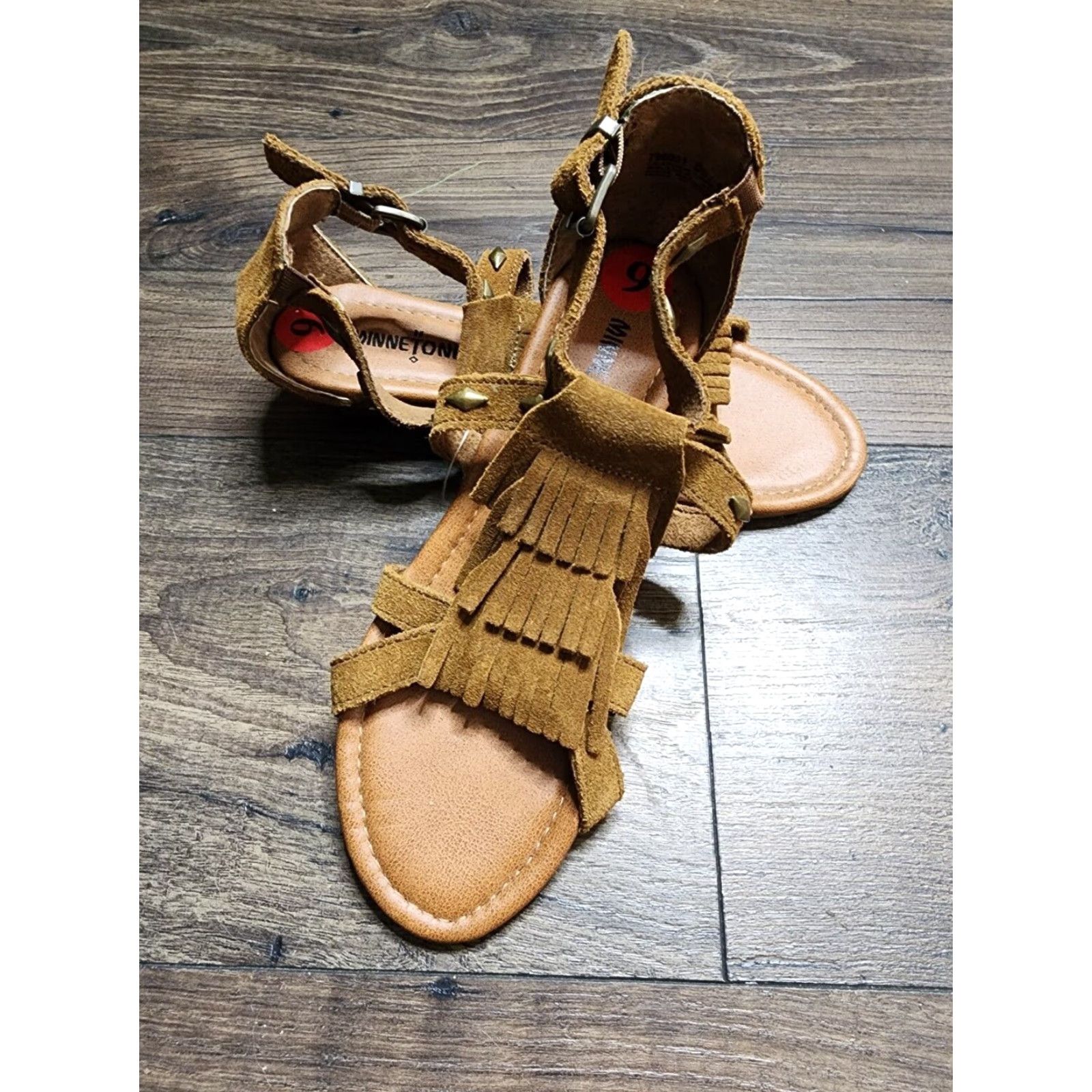 Minnetonka Minnetonka Womens Sandal Size 6 Brown Leather Fringed Low Wedge Ankle Strap Open Toe Shoes Woman Buckle Size US 6 / IT 36 - 3 Thumbnail