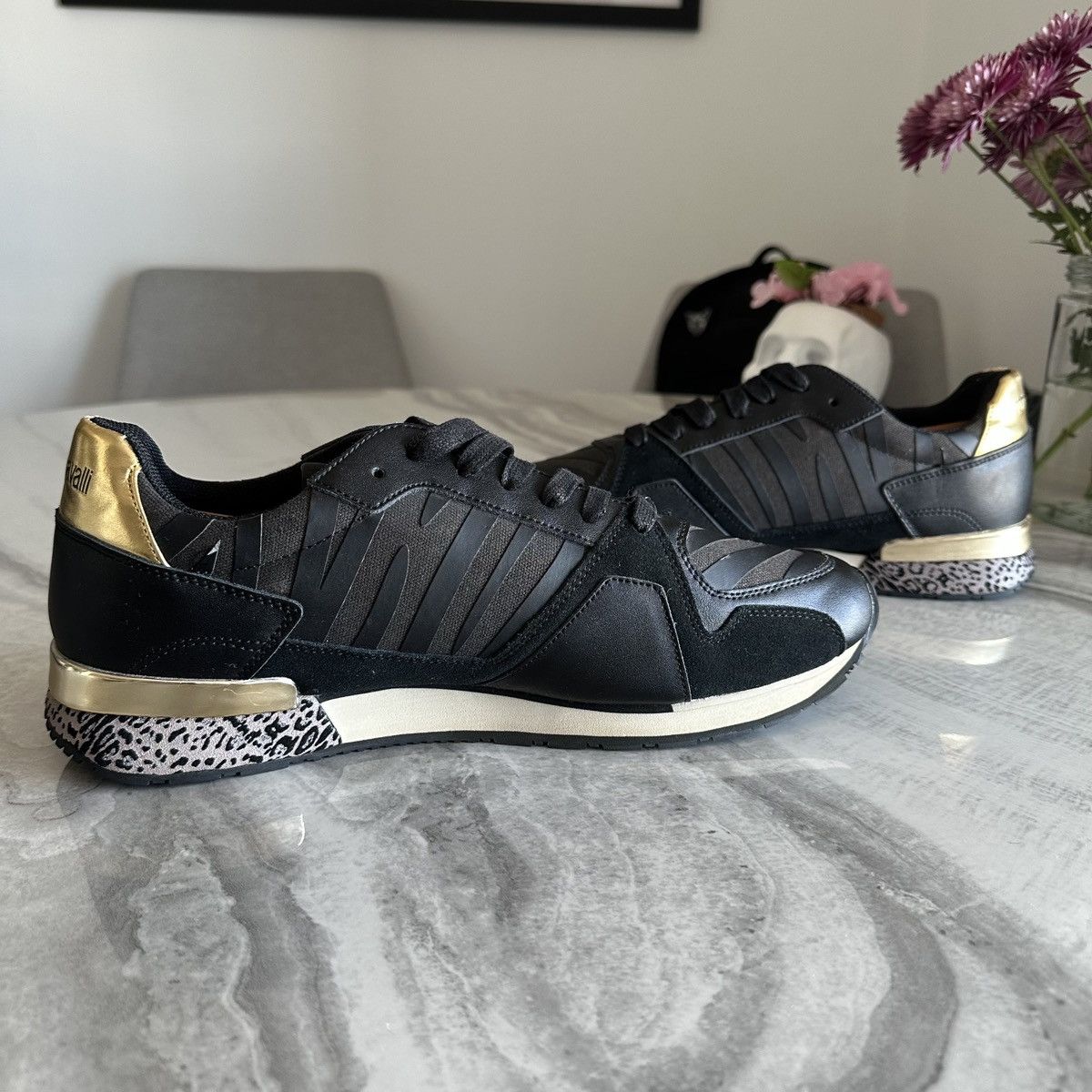 Roberto Cavalli Roberto Cavalli Sport Black Leather Fashion Sneakers Size US 11.5 / EU 44-45 - 5 Thumbnail