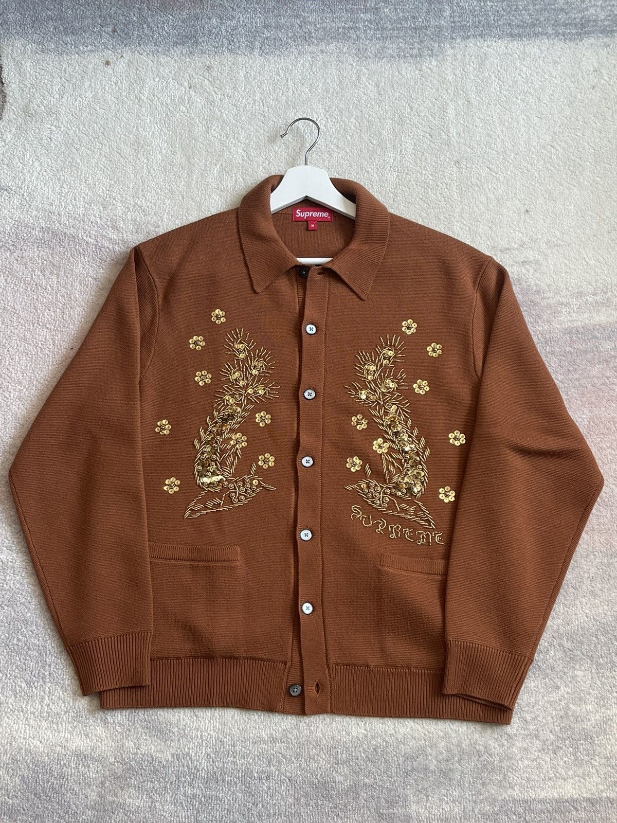 Supreme Supreme Beaded Applique Cardigan Brown Sz Medium | Grailed