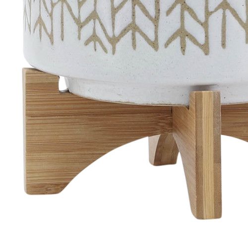 Designer × Homemade 8" CHEVRON PLANTER W/ WOOD STAND, BEIGE Size US L / EU 52-54 / 3 - 8 Thumbnail