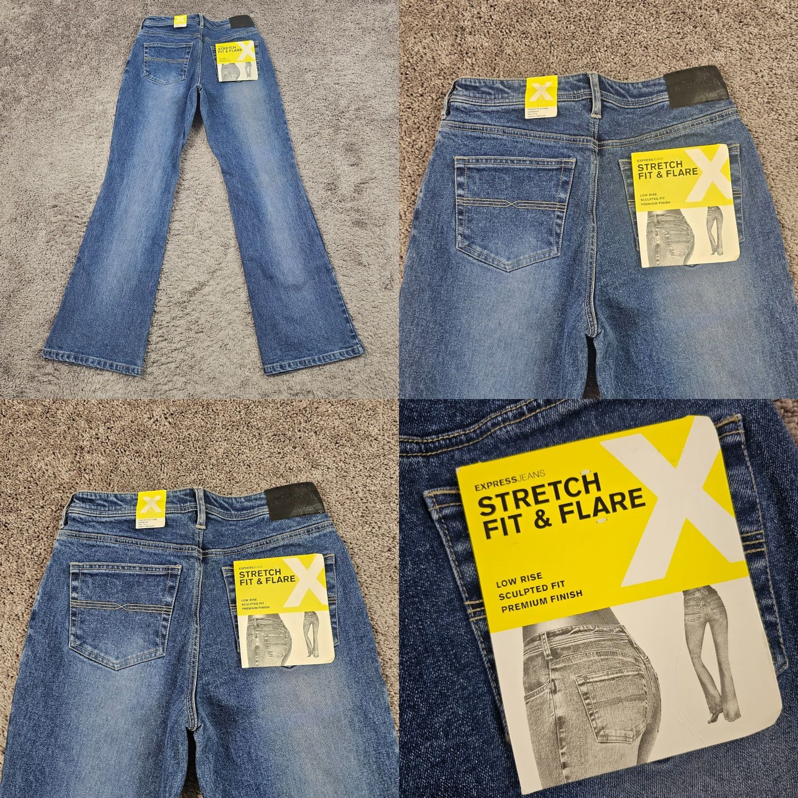 Express VINTAGE Express Women's Flare Jeans Medium Wash 28x33 Stretch 12 Denim Low Rise Girls Size 34" / US 12 / IT 48 - 8 Thumbnail