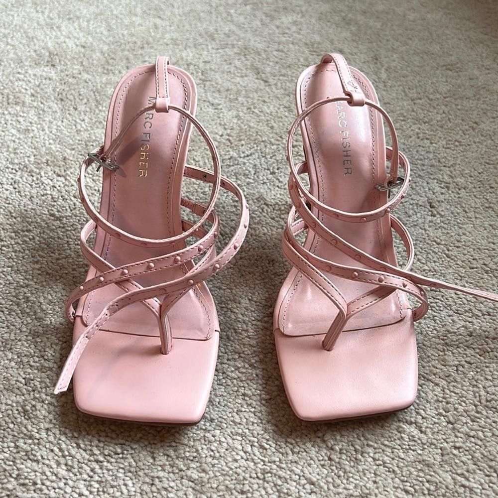 Designer Elegant Pink Strappy High Heels by Marc Fisher Size US 7 / IT 37 - 3 Thumbnail