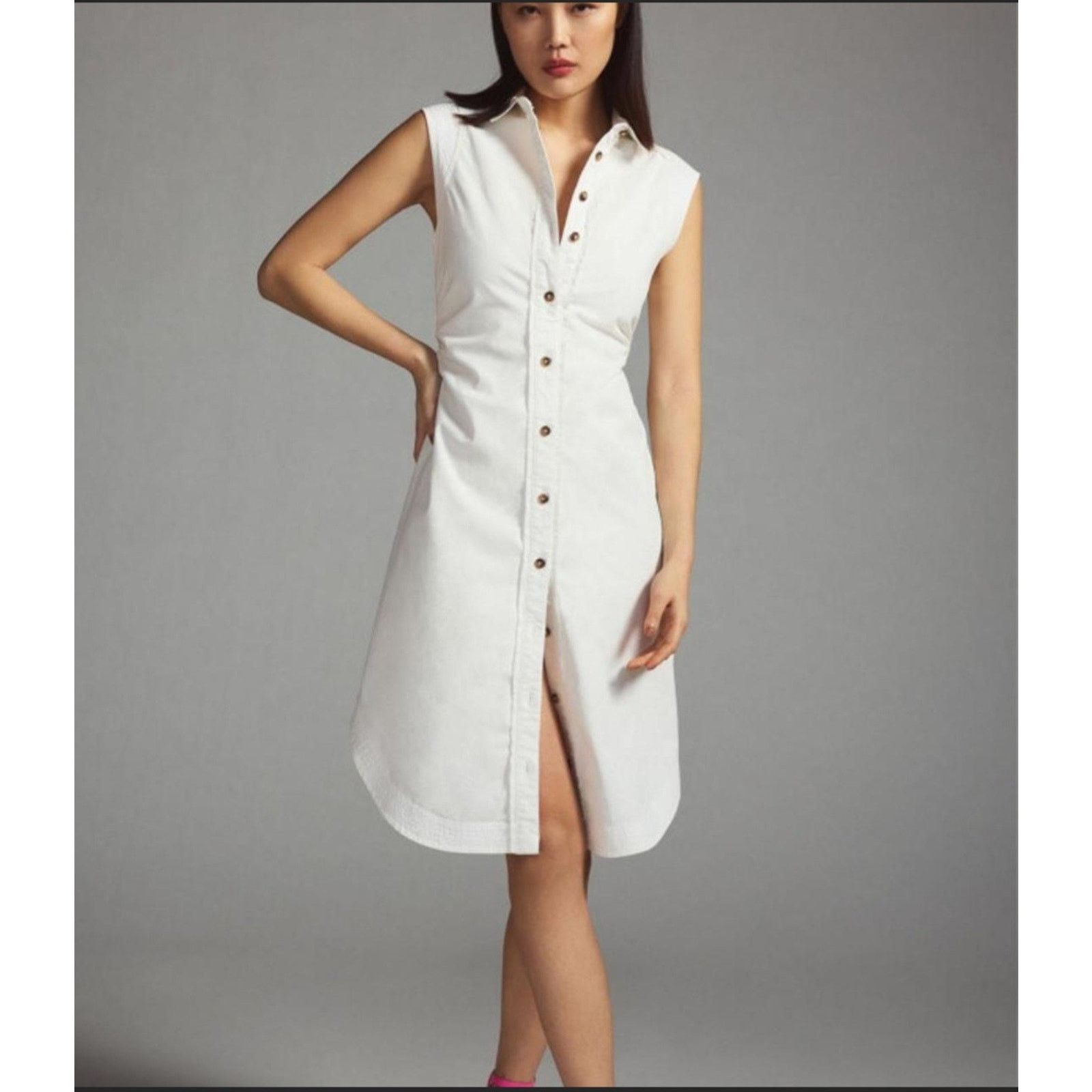 Anthropologie Anthropologie Shirt Dress Button Front Pleated Sz 0P Size XS / US 0-2 / IT 36-38 - 3 Thumbnail