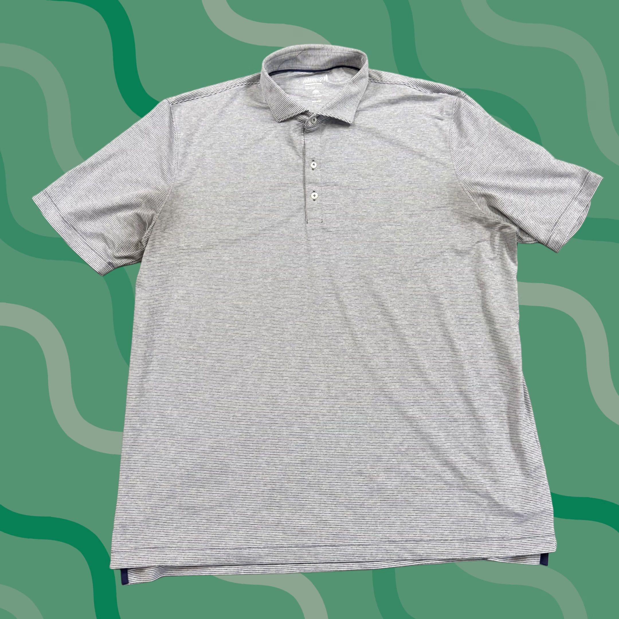 johnnie-O Nike Tour Performance Polo Shirt Mens XL Gray Stripe Short Sleeve Golf Moisture Wicking Stretch Casual Modern Fit Size US XL / EU 56 / 4 - 1 Thumbnail