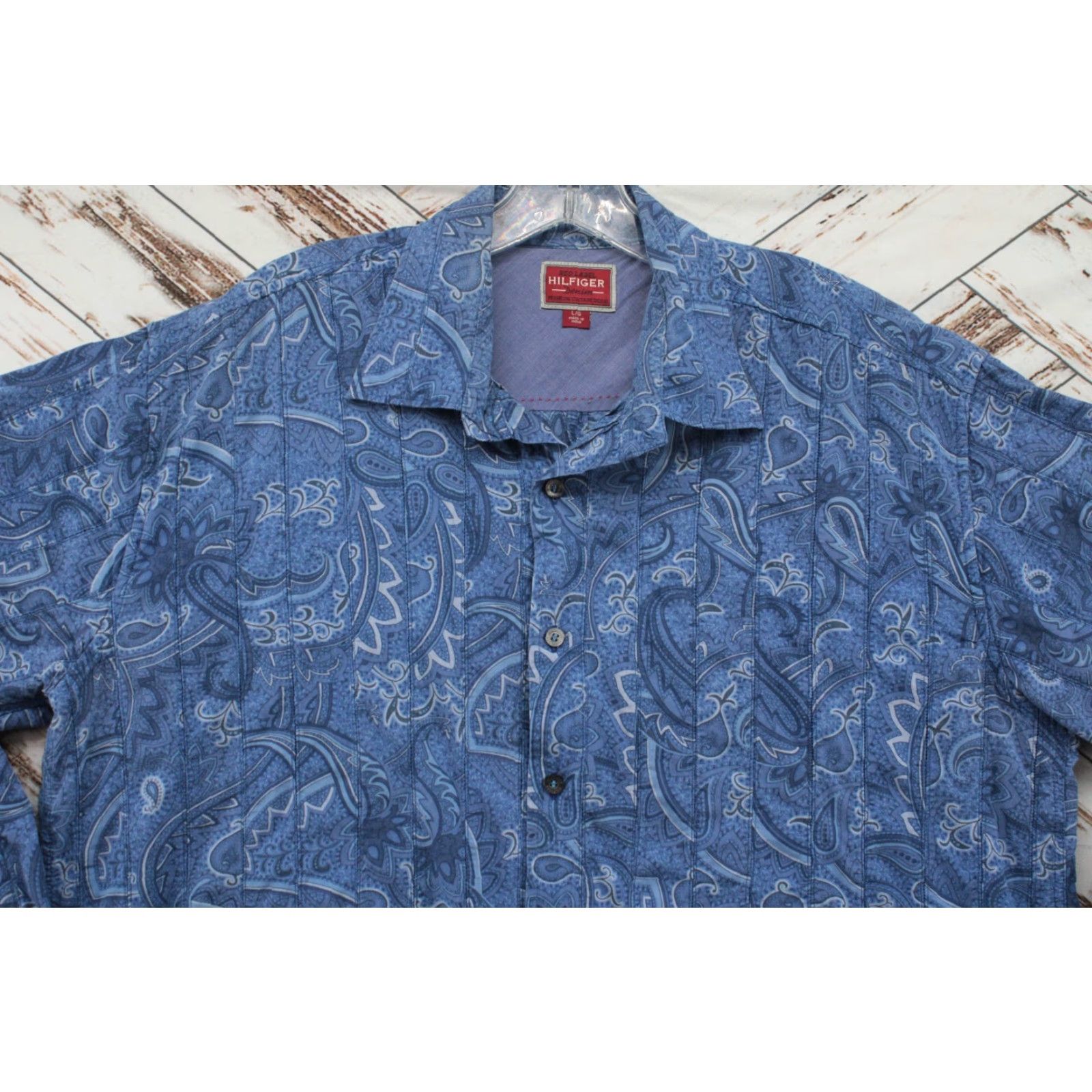 Tommy Hilfiger VINTAGE Tommy Hilfiger Shirt Mens L Blue Paisley Red Label Patch Work Flip Cuff Size US L / EU 52-54 / 3 - 3 Thumbnail