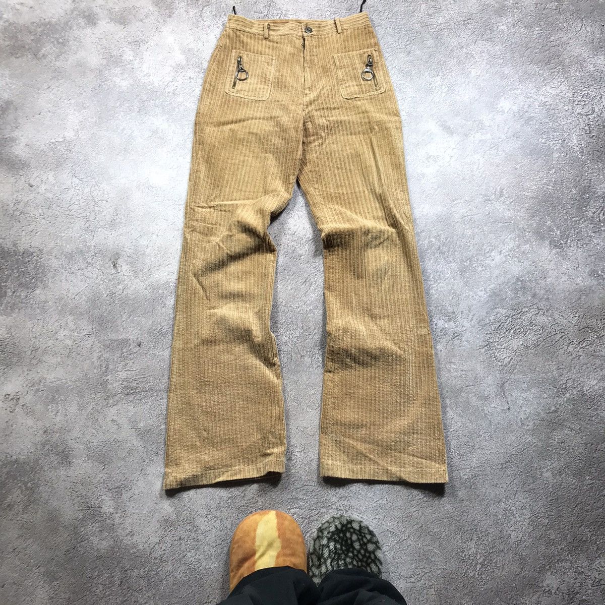 Vintage Vintage Y2K Baggy Wide Leg Textured Pants Cream Workwear 27 Size 27" / US 4 / IT 40 - 2 Thumbnail