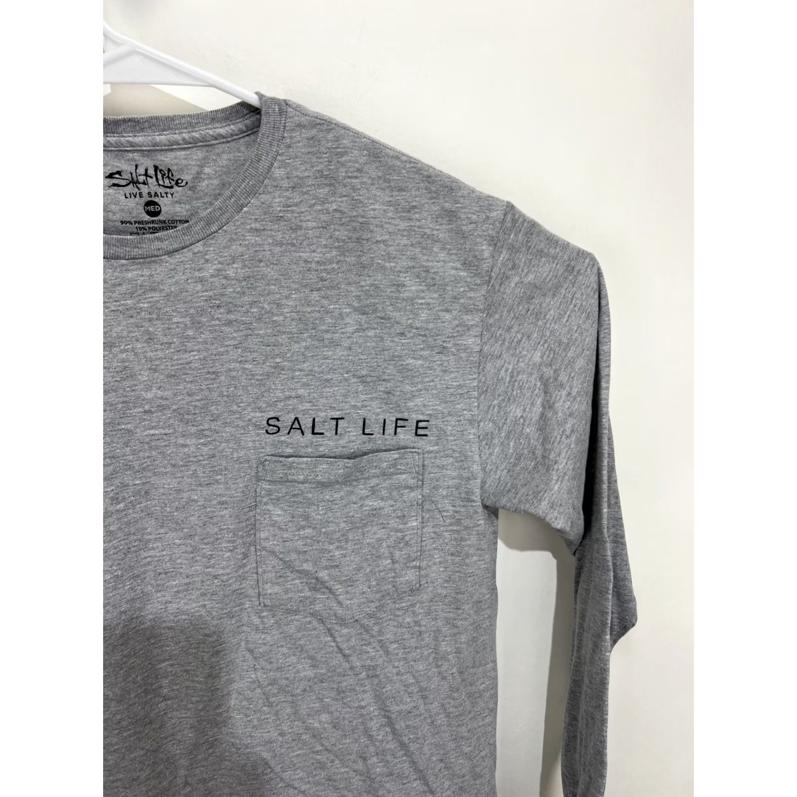 Vintage SALT LIFE Live Salty Long Sleeve Pocket T-Shirt Grey USA Flag Men's M Medium Size US M / EU 48-50 / 2 - 4 Thumbnail