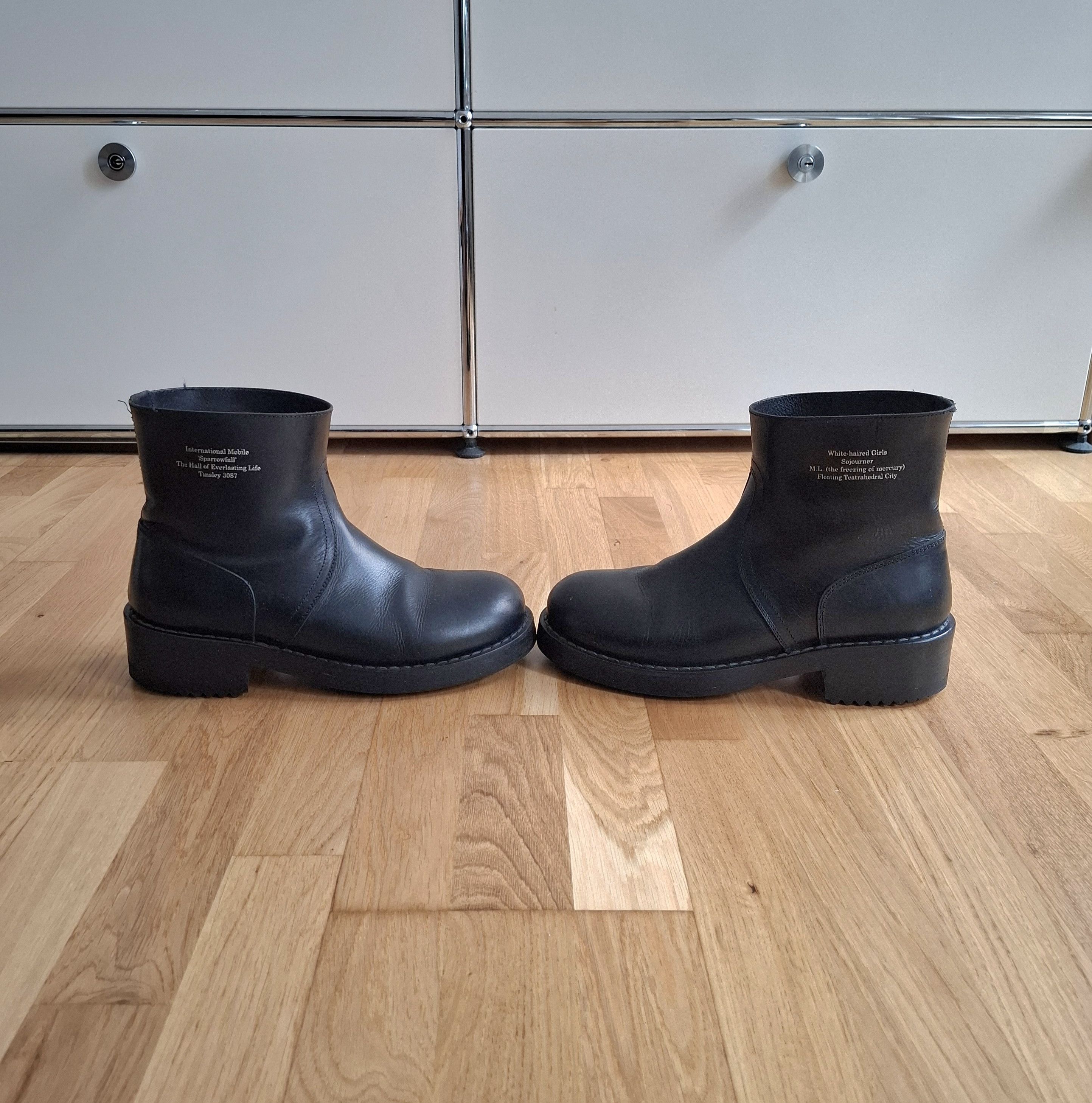 Raf Simons Black debossed-text Leather Ankle Boots Size US 8 / EU 41 - 2 Thumbnail